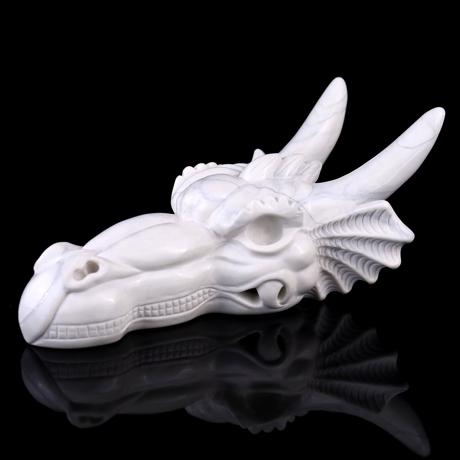 7.9" White Jade Hand Carved Crystal Dragon Skull Sculpture Crystallumi