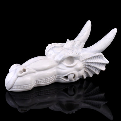 7.9" White Jade Hand Carved Crystal Dragon Skull Sculpture Crystallumi