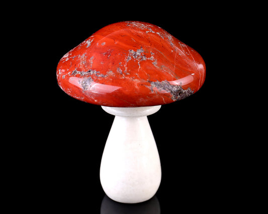 70mm Red Jasper Hand Carved Crystal Mushroom Sculpture Crystallumi