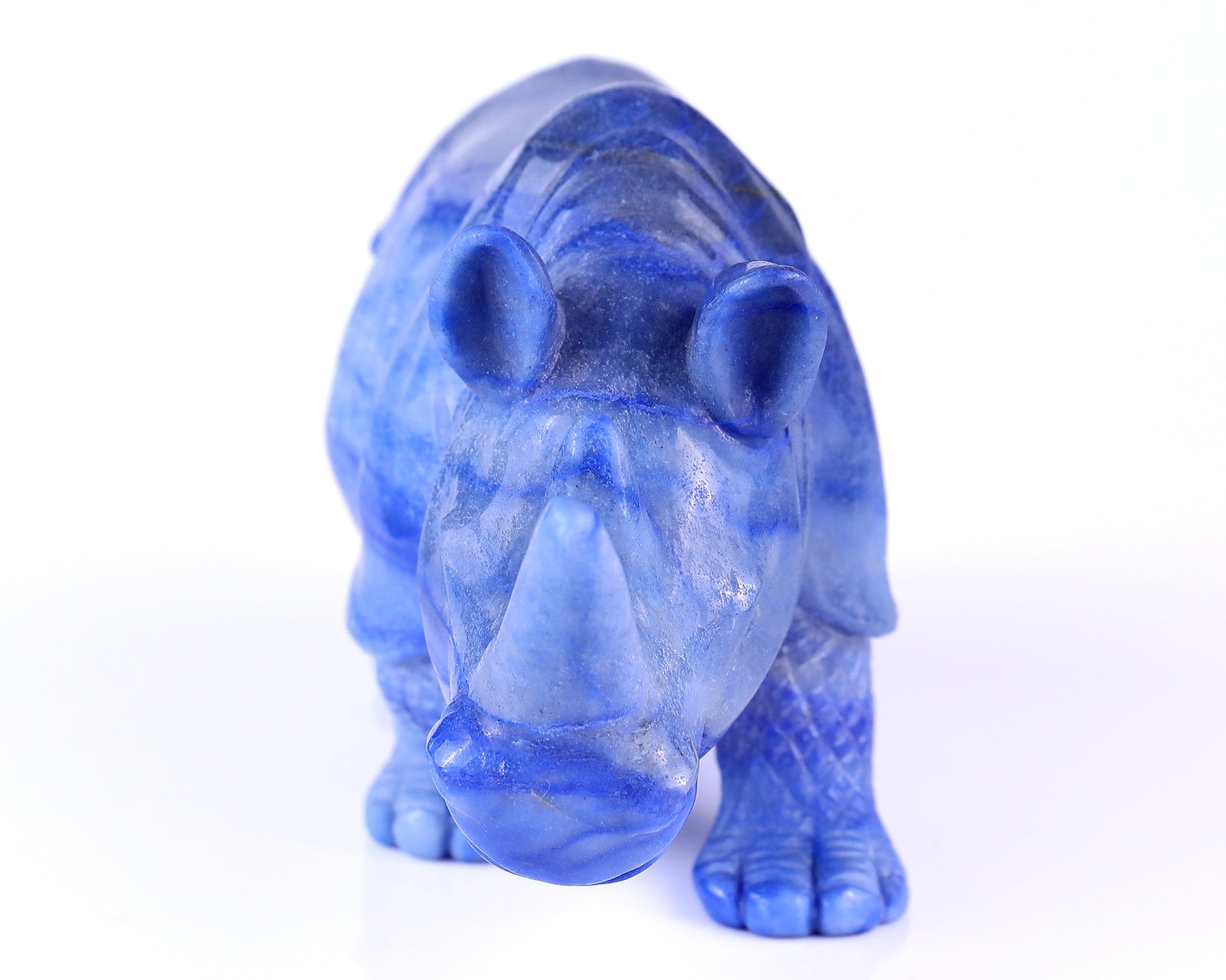 8.1" Blue Aventurine Hand Carved Crystal Rhinoceros Sculpture Crystallumi