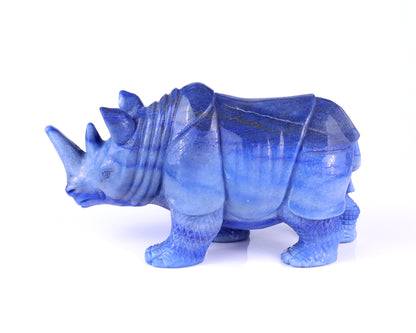 8.1" Blue Aventurine Hand Carved Crystal Rhinoceros Sculpture Crystallumi