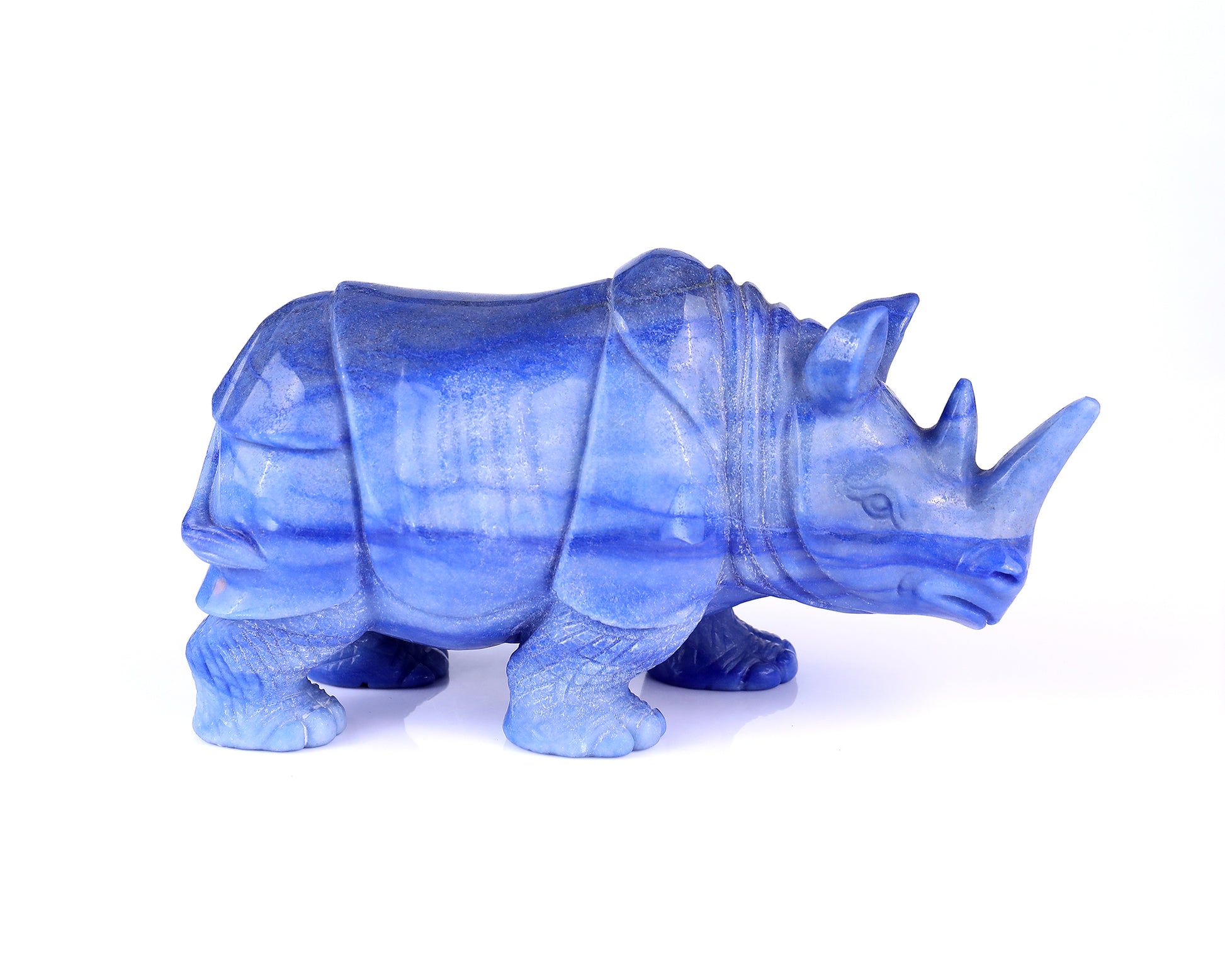 8.1" Blue Aventurine Hand Carved Crystal Rhinoceros Sculpture Crystallumi