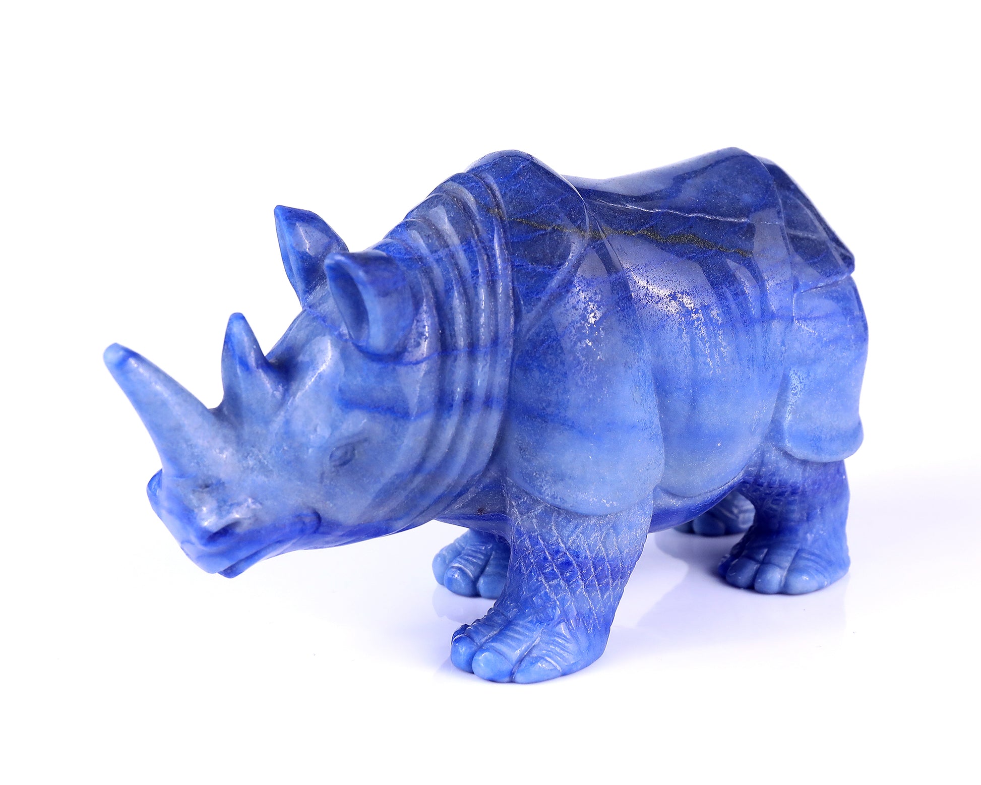 8.1" Blue Aventurine Hand Carved Crystal Rhinoceros Sculpture Crystallumi