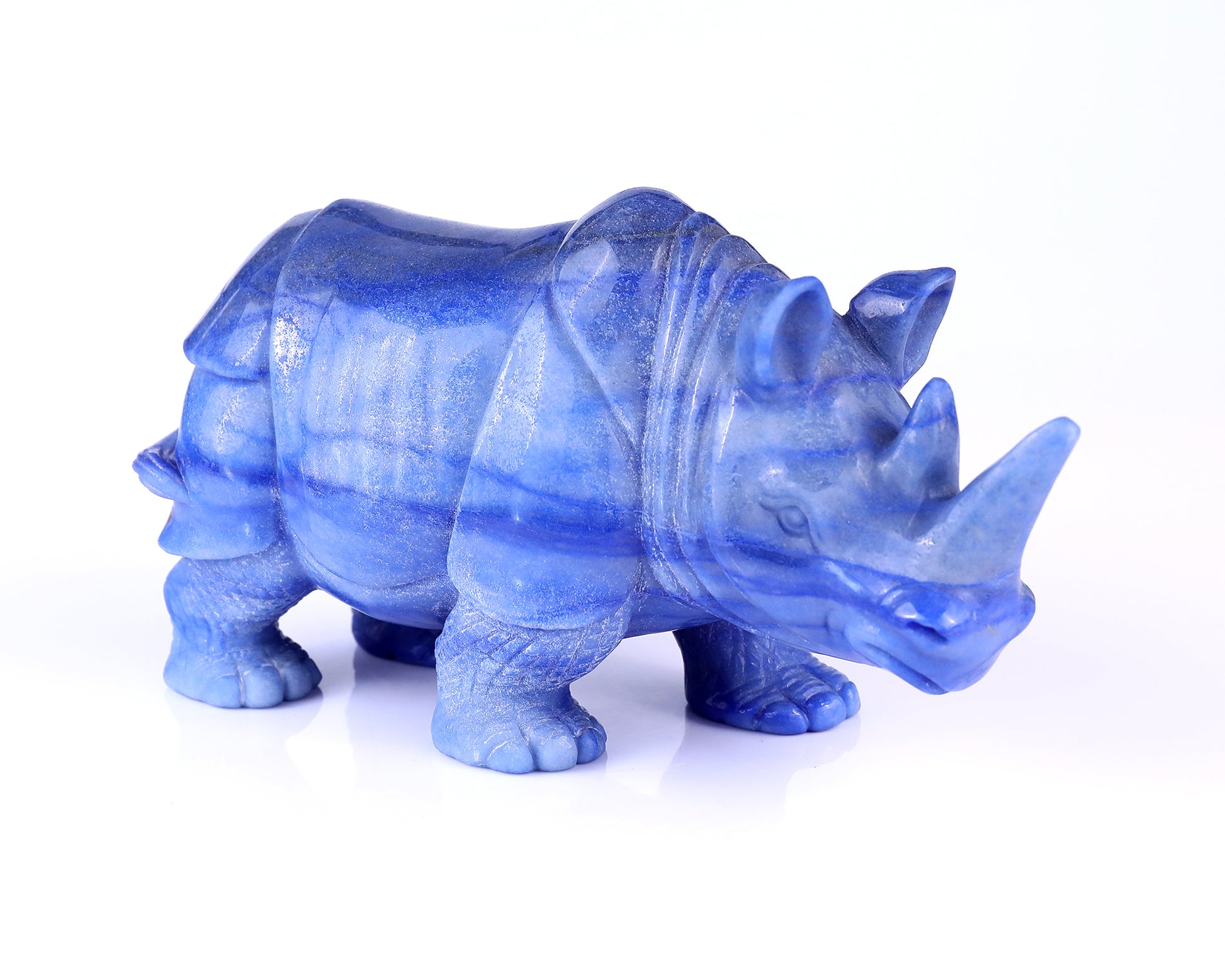 8.1" Blue Aventurine Hand Carved Crystal Rhinoceros Sculpture Crystallumi