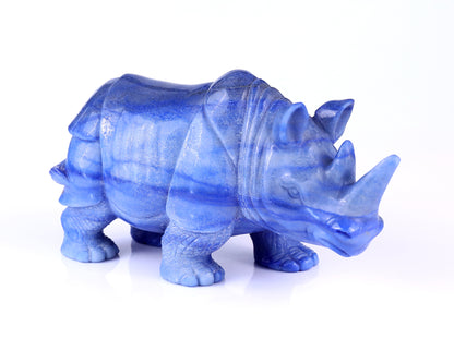 8.1" Blue Aventurine Hand Carved Crystal Rhinoceros Sculpture Crystallumi