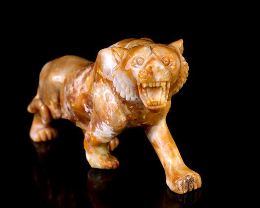 8.1" Chalcedony Hand Carved Crystal Tiger Sculpture Crystallumi