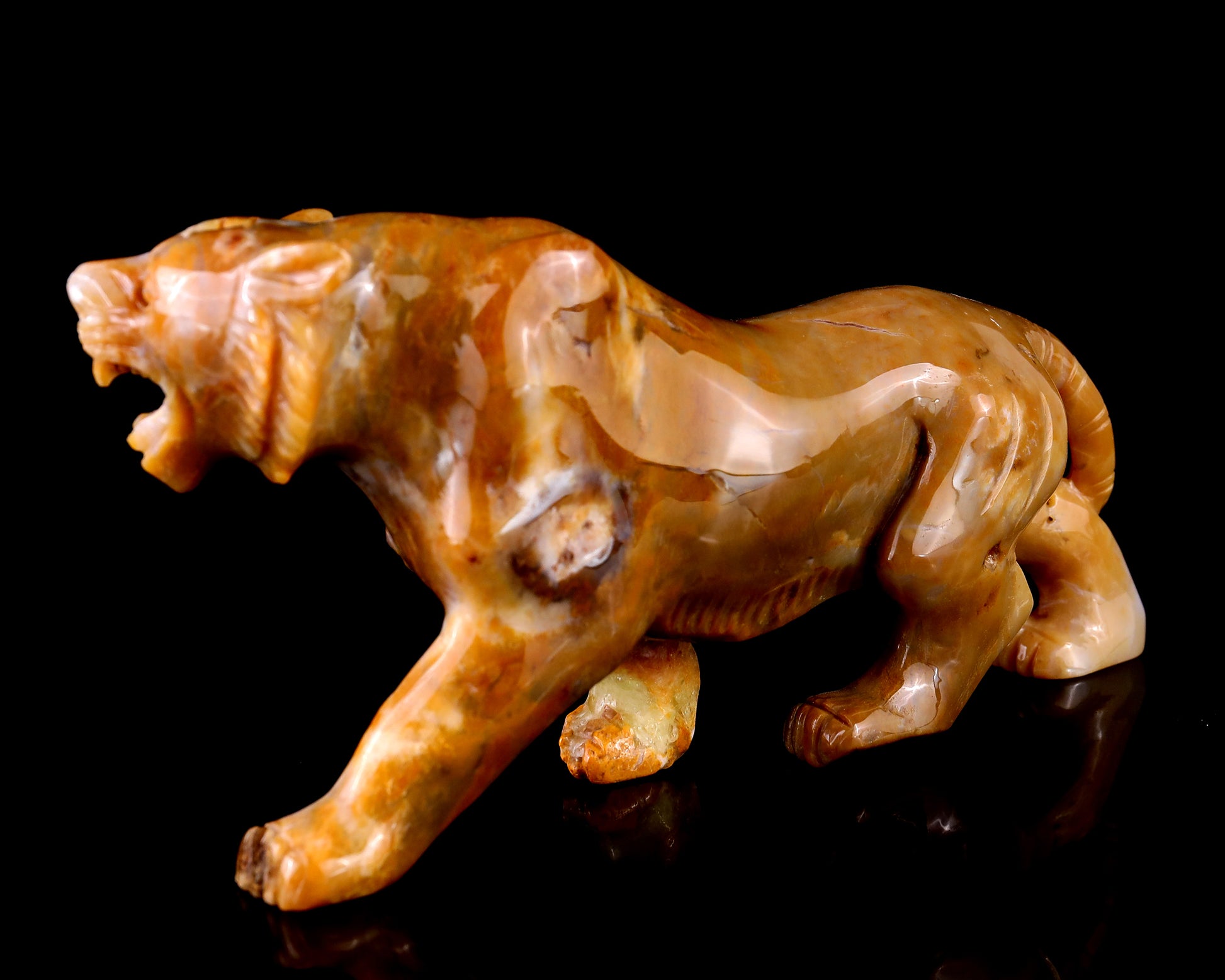 8.1" Chalcedony Hand Carved Crystal Tiger Sculpture Crystallumi