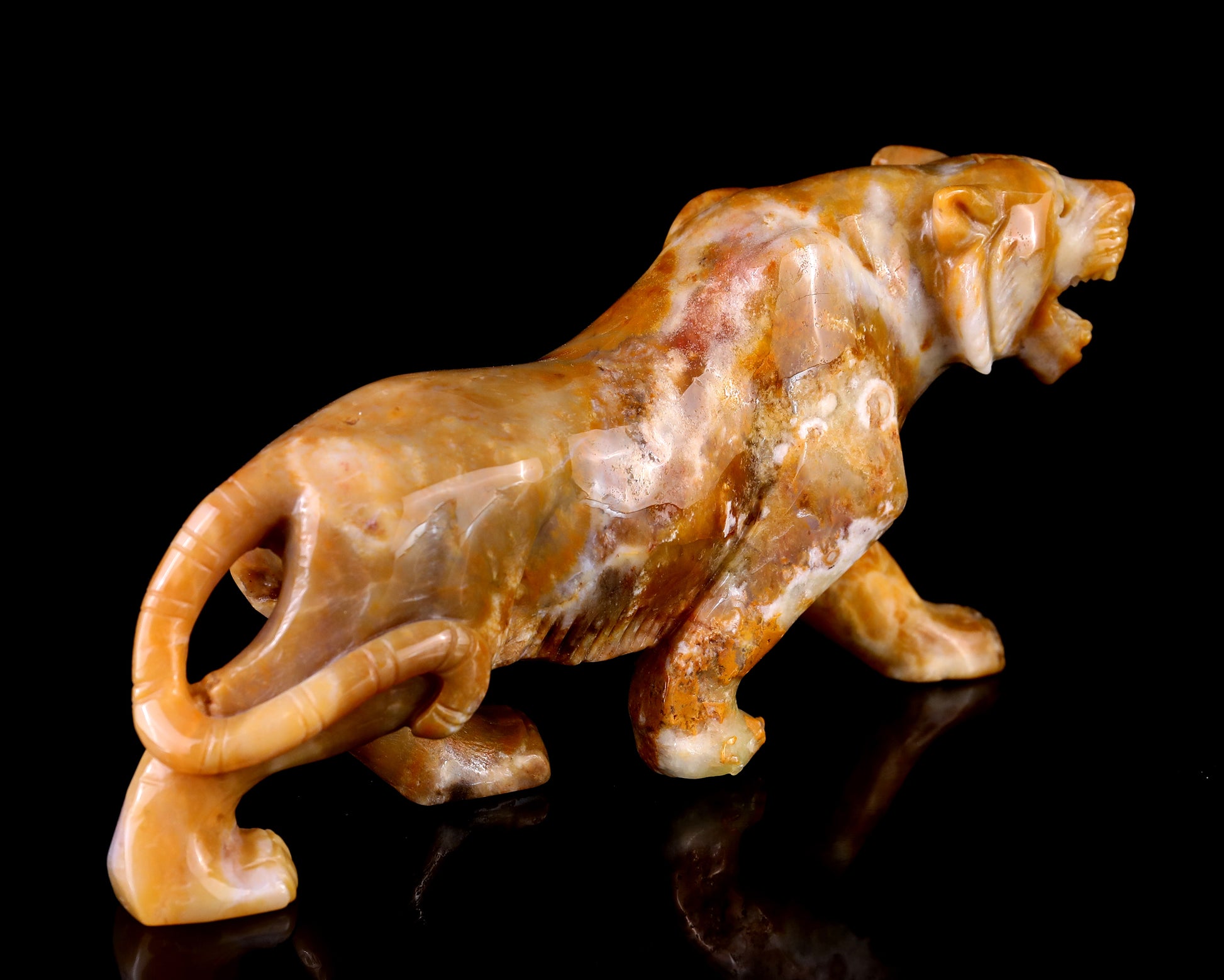 8.1" Chalcedony Hand Carved Crystal Tiger Sculpture Crystallumi