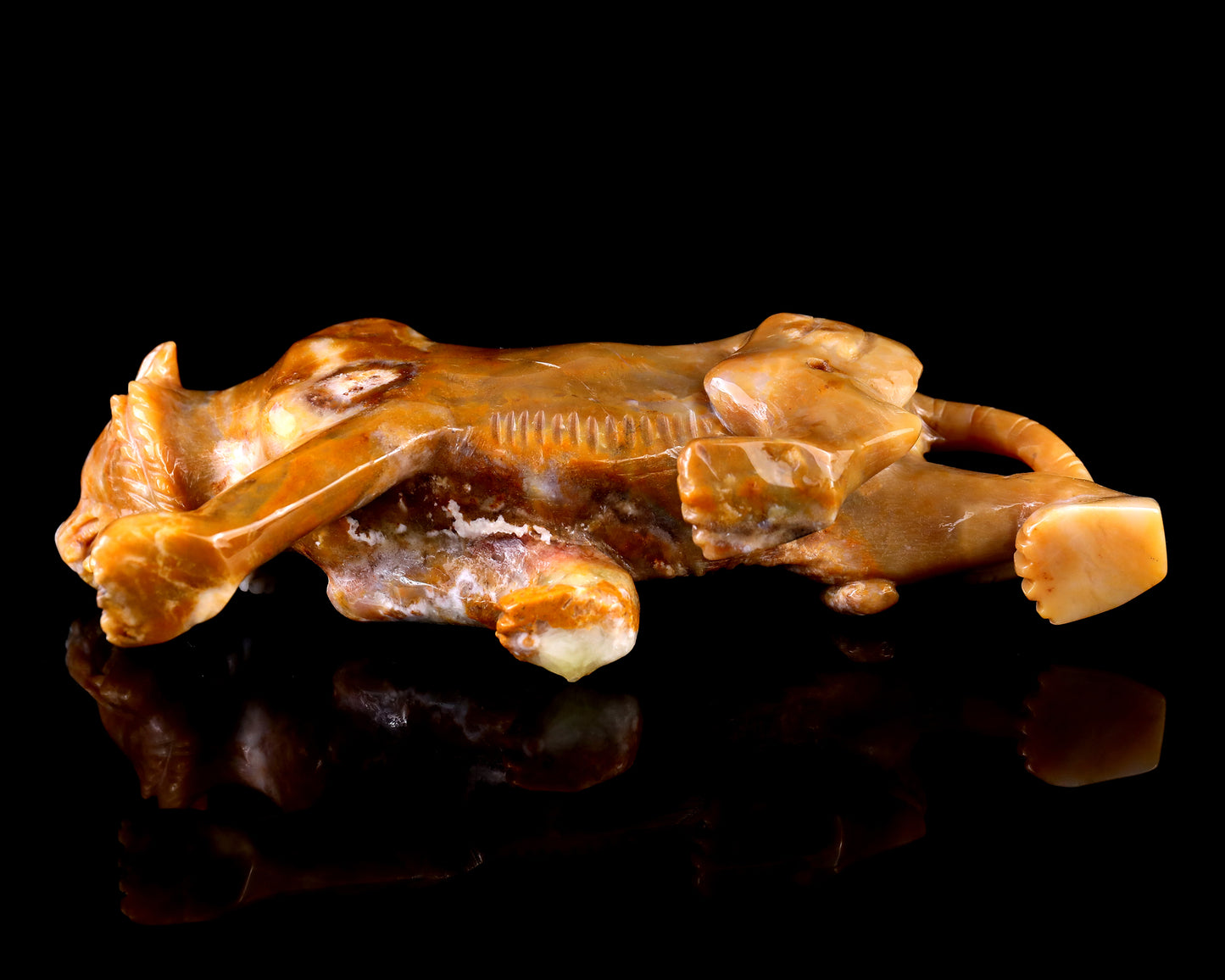 8.1" Chalcedony Hand Carved Crystal Tiger Sculpture Crystallumi