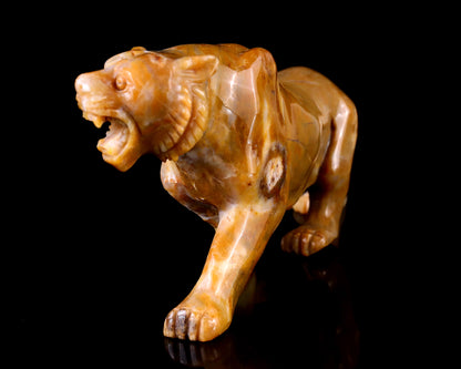 8.1" Chalcedony Hand Carved Crystal Tiger Sculpture Crystallumi