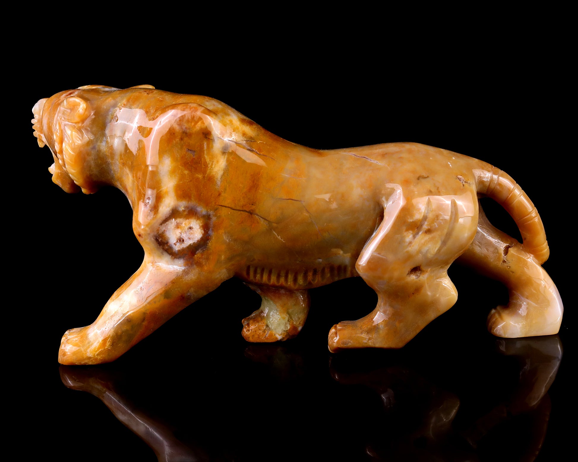 8.1" Chalcedony Hand Carved Crystal Tiger Sculpture Crystallumi