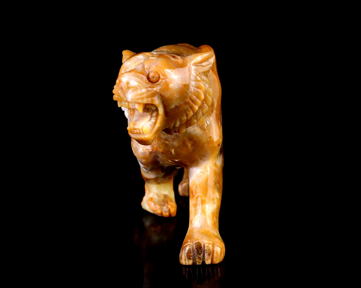 8.1" Chalcedony Hand Carved Crystal Tiger Sculpture Crystallumi