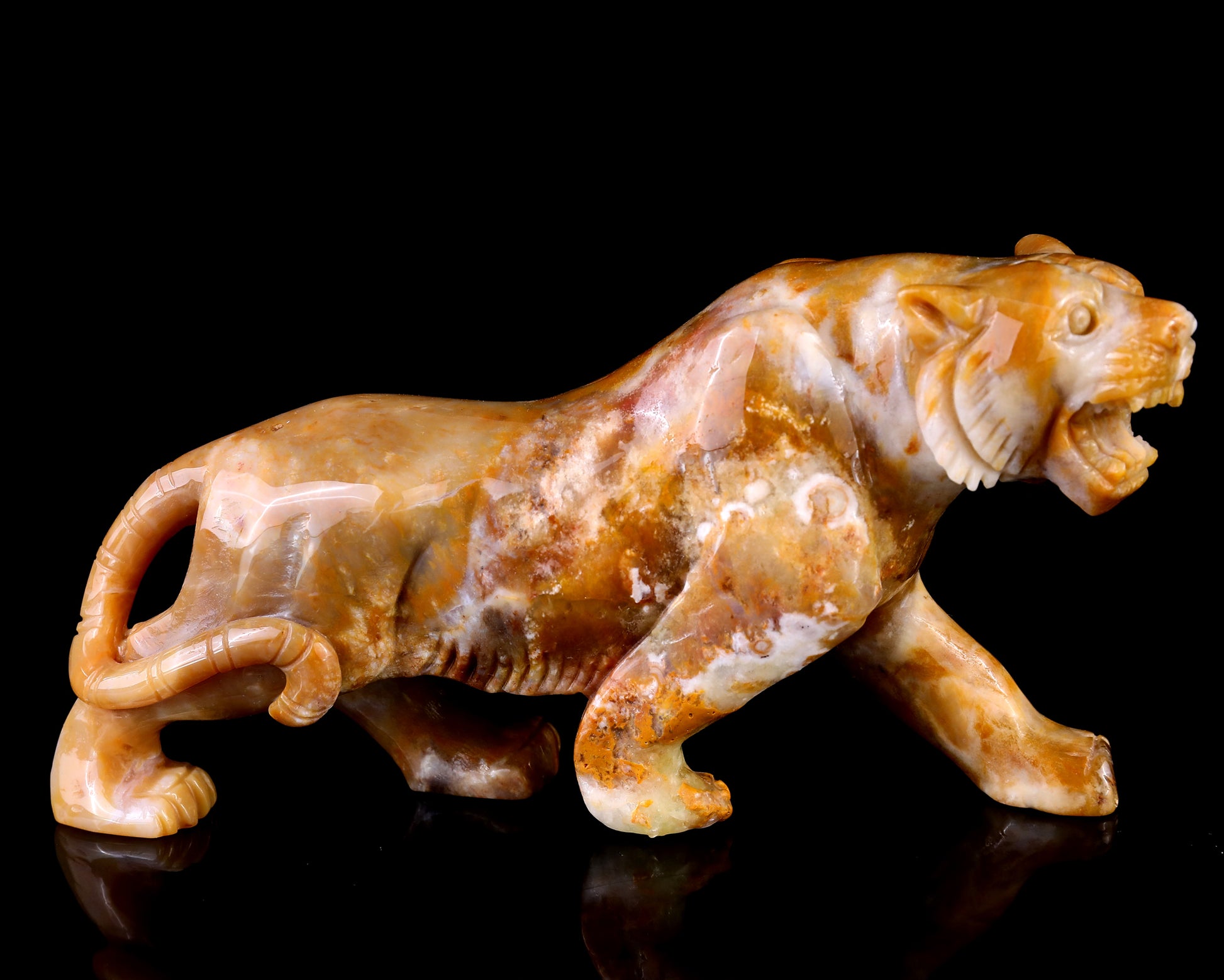 8.1" Chalcedony Hand Carved Crystal Tiger Sculpture Crystallumi