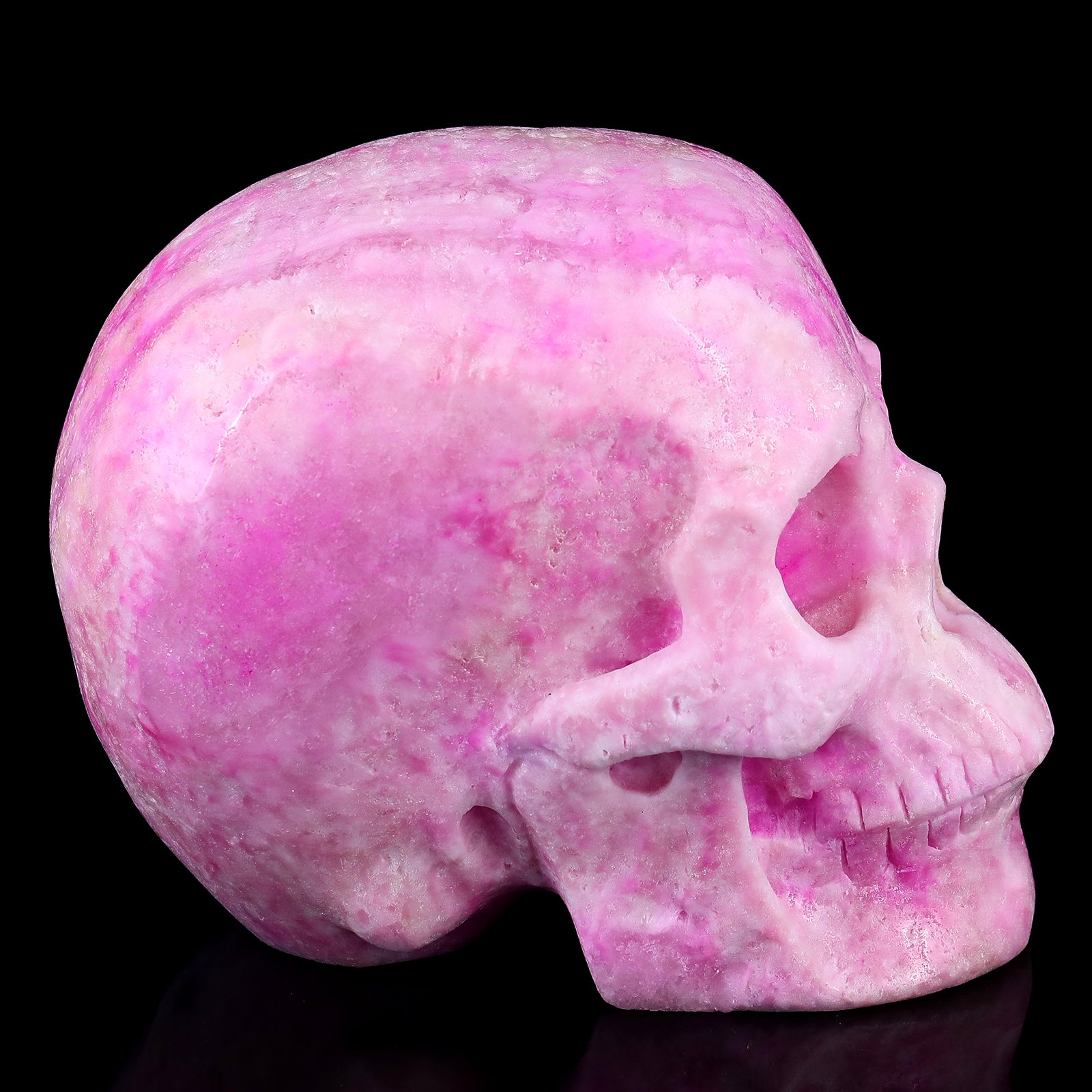 8.1" Pink Aragonite Hand Carved Crystal Realistic Skull Sculpture Crystallumi