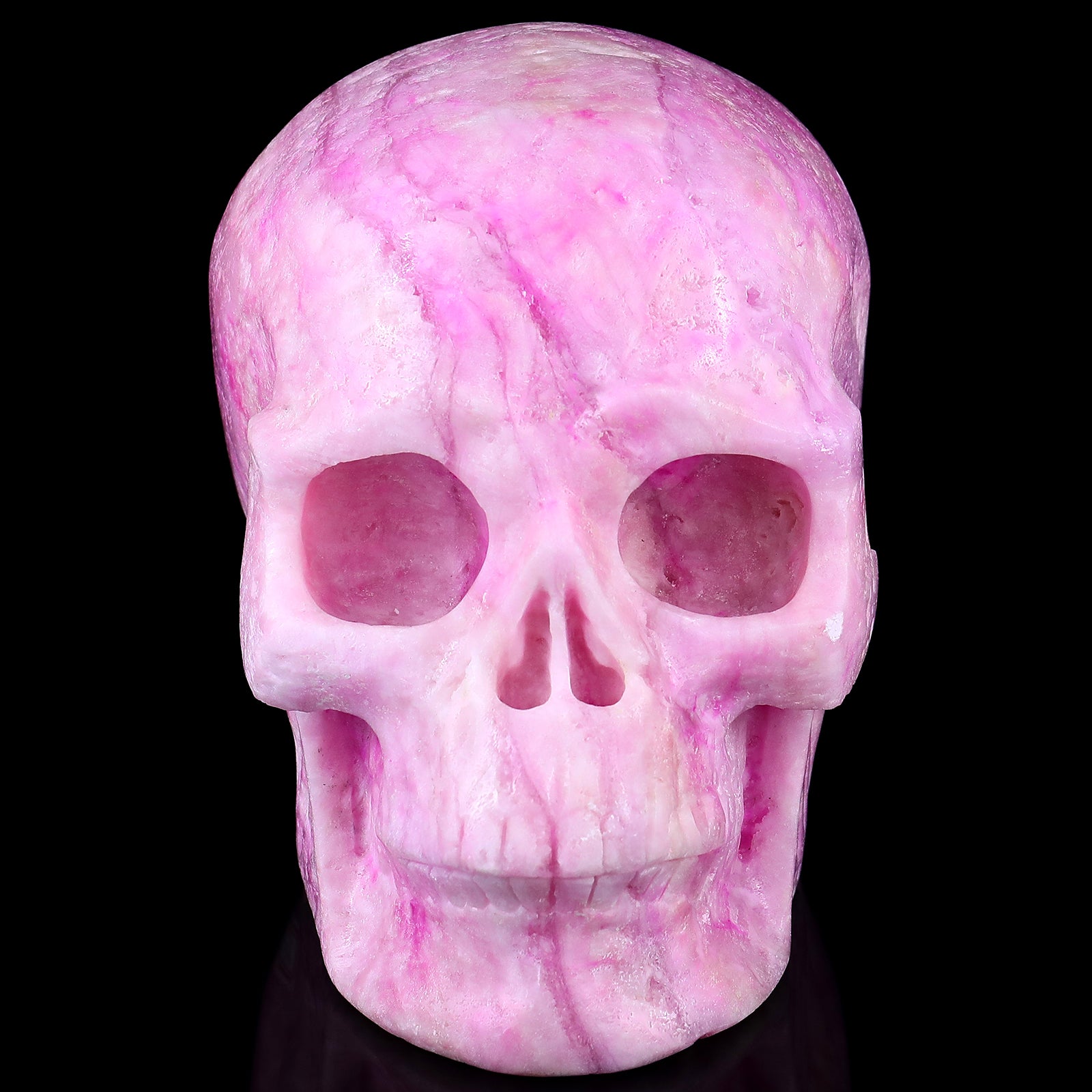 8.1" Pink Aragonite Hand Carved Crystal Realistic Skull Sculpture Crystallumi