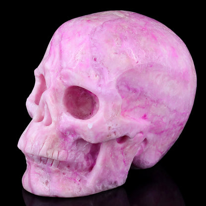 8.1" Pink Aragonite Hand Carved Crystal Realistic Skull Sculpture Crystallumi