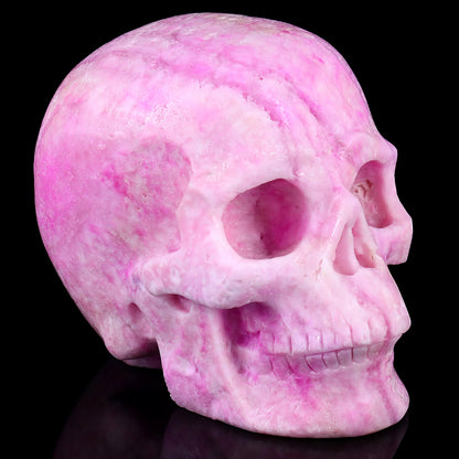 8.1" Pink Aragonite Hand Carved Crystal Realistic Skull Sculpture Crystallumi