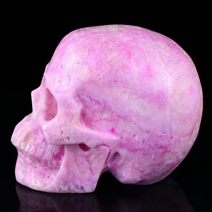 8.1" Pink Aragonite Hand Carved Crystal Realistic Skull Sculpture Crystallumi