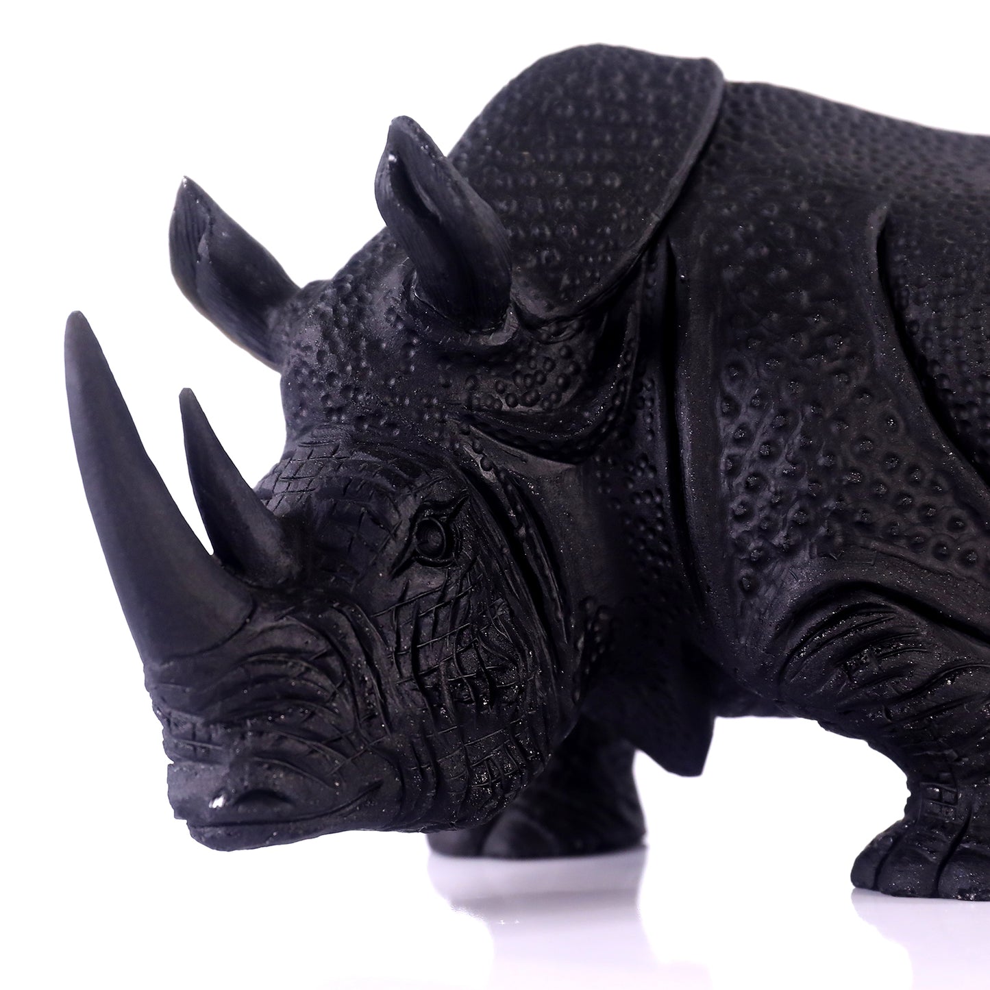 8.3" Black Obsidian Hand Carved Crystal Rhinoceros Sculpture Crystallumi