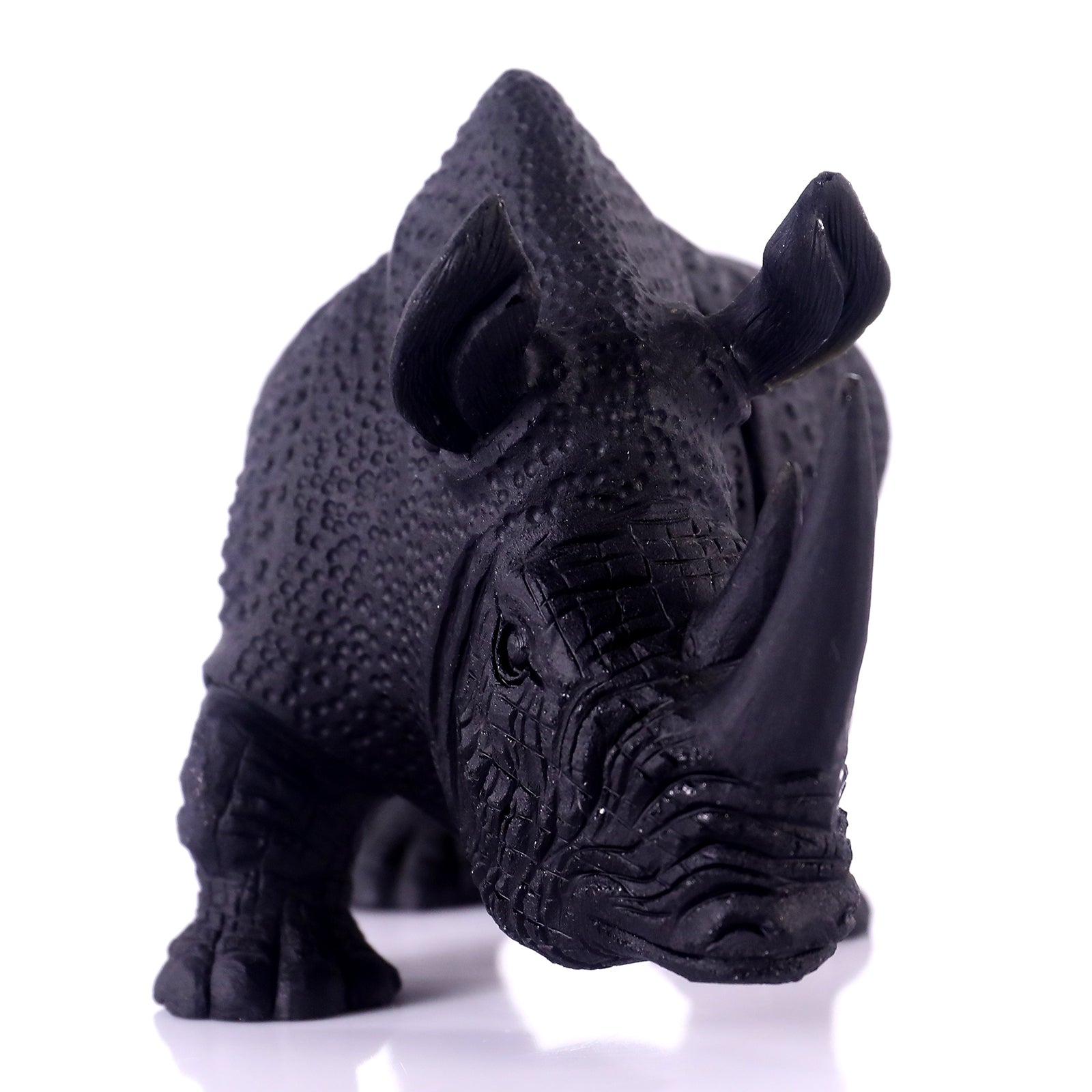 8.3" Black Obsidian Hand Carved Crystal Rhinoceros Sculpture Crystallumi