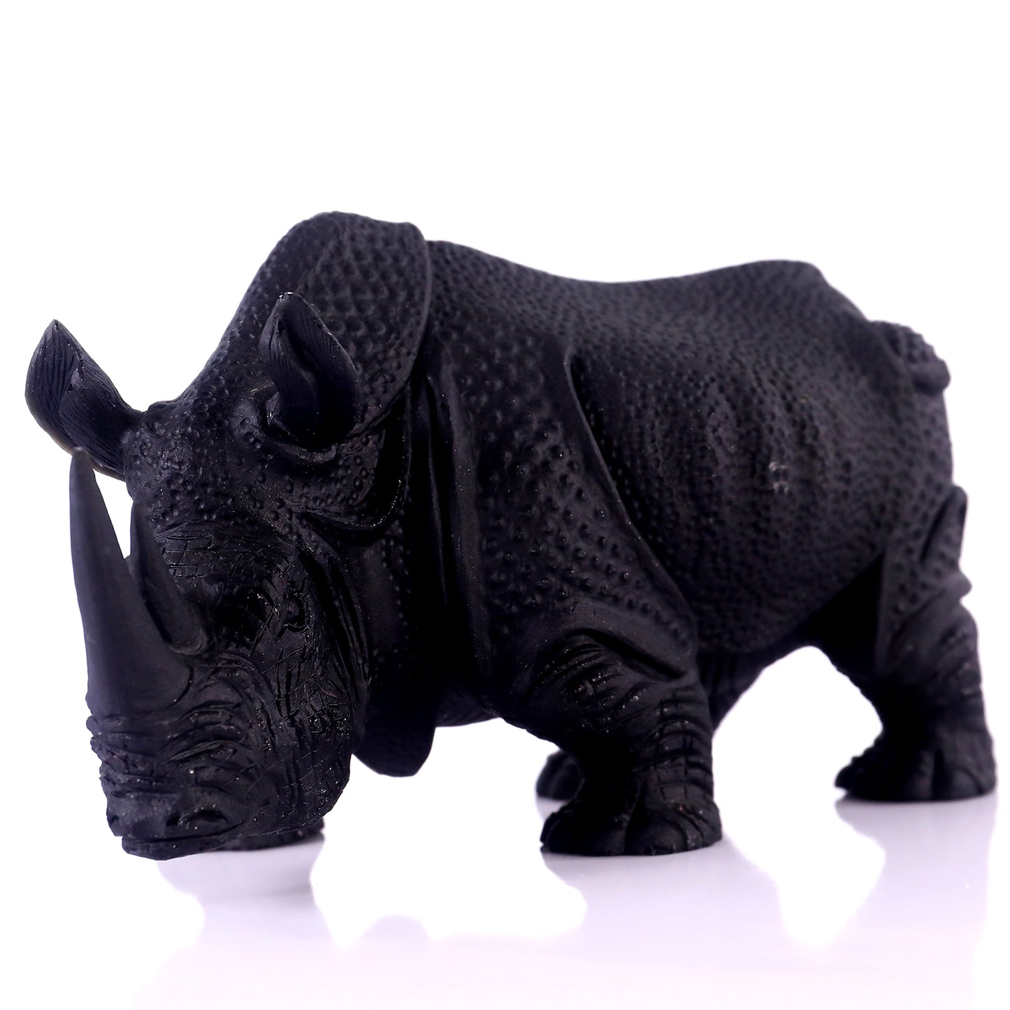 8.3" Black Obsidian Hand Carved Crystal Rhinoceros Sculpture Crystallumi