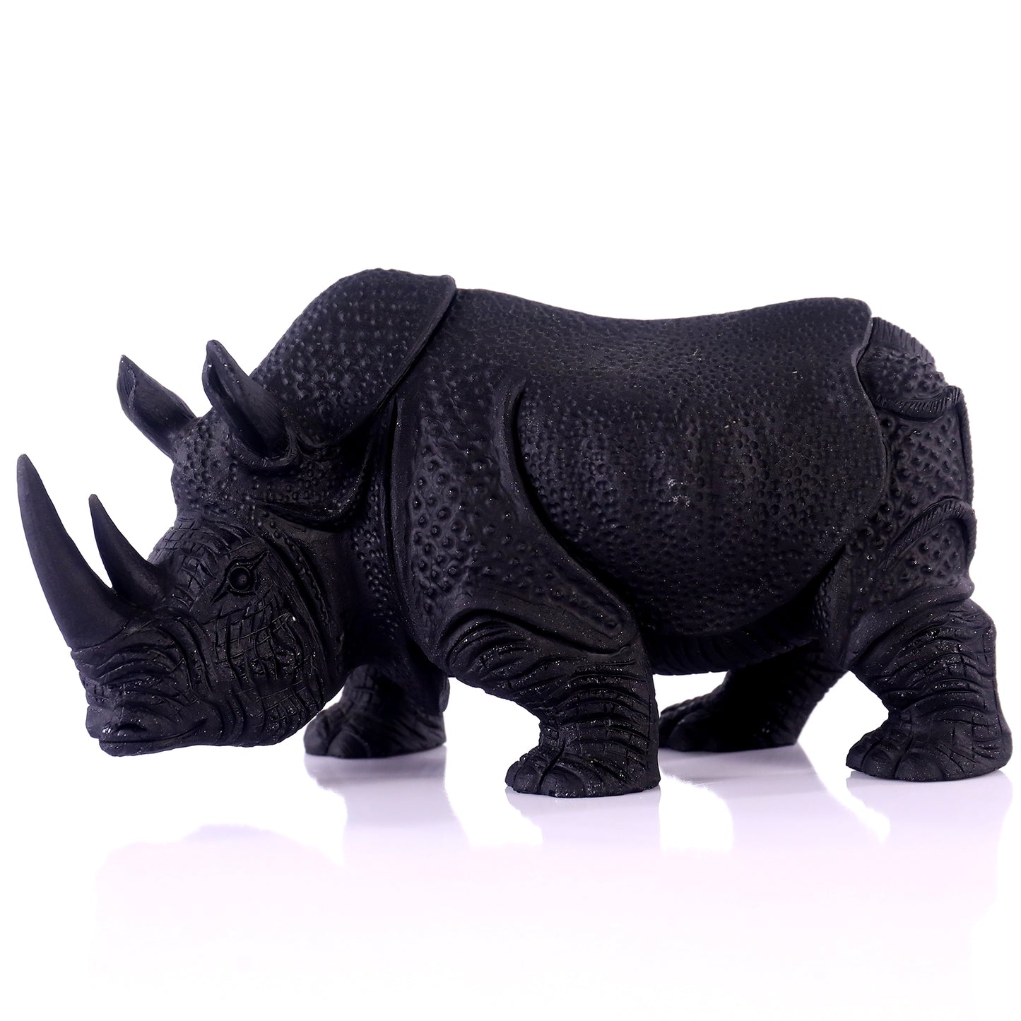 8.3" Black Obsidian Hand Carved Crystal Rhinoceros Sculpture Crystallumi