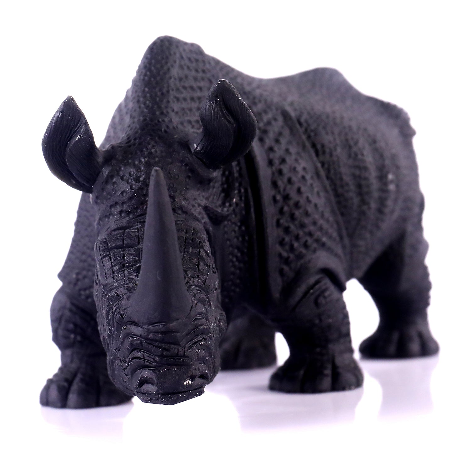 8.3" Black Obsidian Hand Carved Crystal Rhinoceros Sculpture Crystallumi