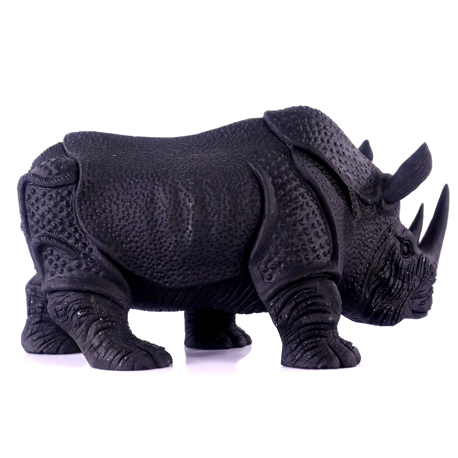 8.3" Black Obsidian Hand Carved Crystal Rhinoceros Sculpture Crystallumi