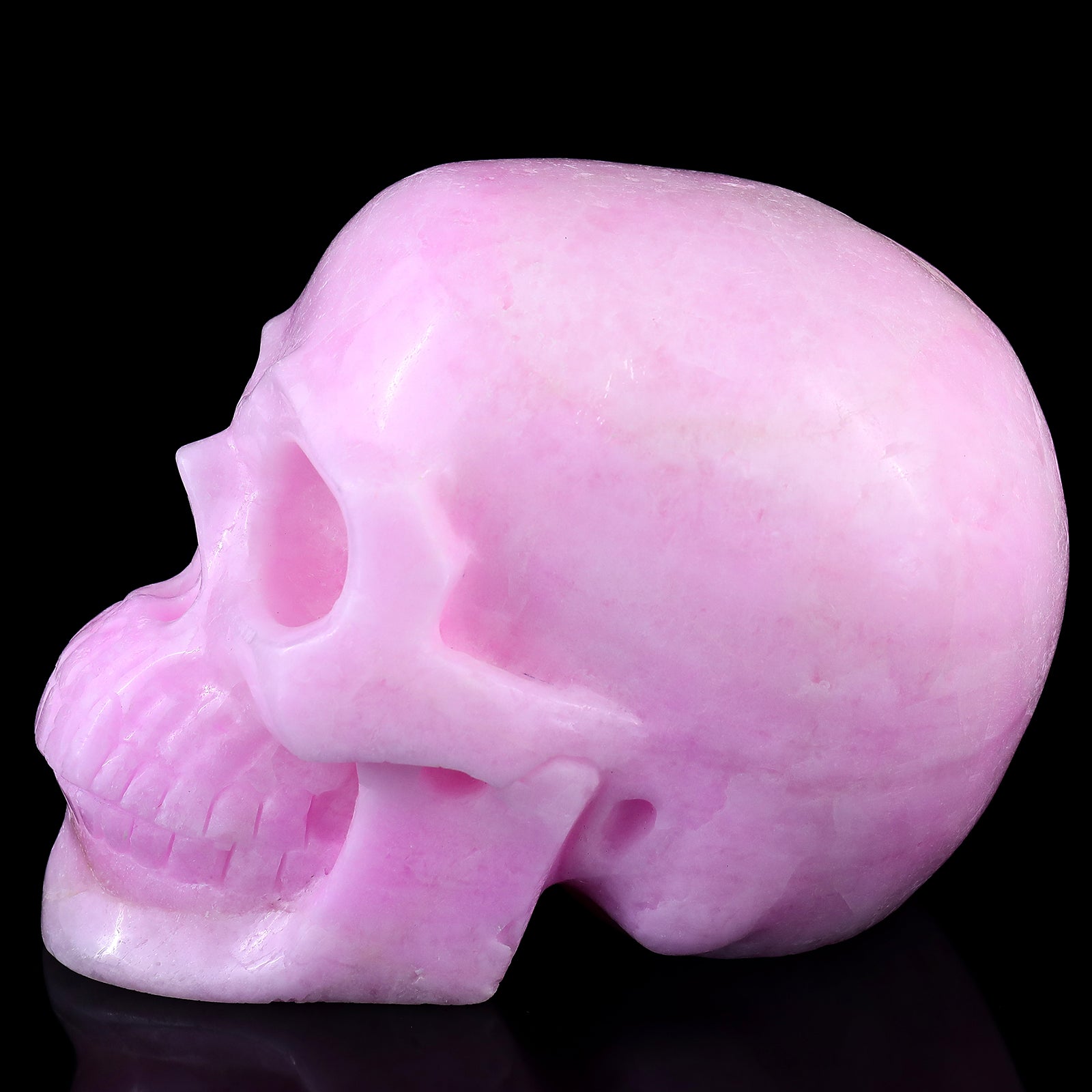 8.3" Pink Aragonite Hand Carved Crystal Realistic Skull Sculpture Crystallumi