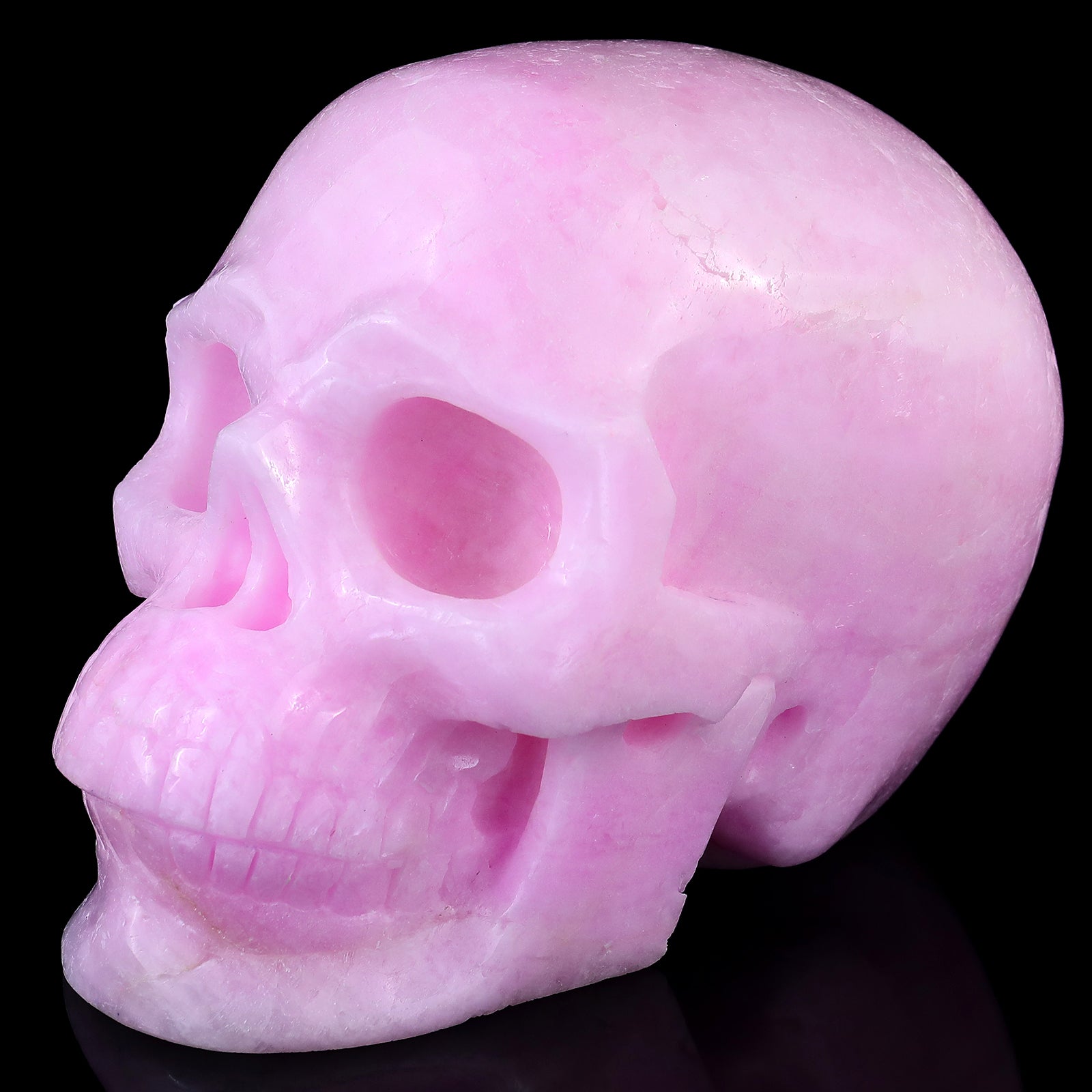 8.3" Pink Aragonite Hand Carved Crystal Realistic Skull Sculpture Crystallumi