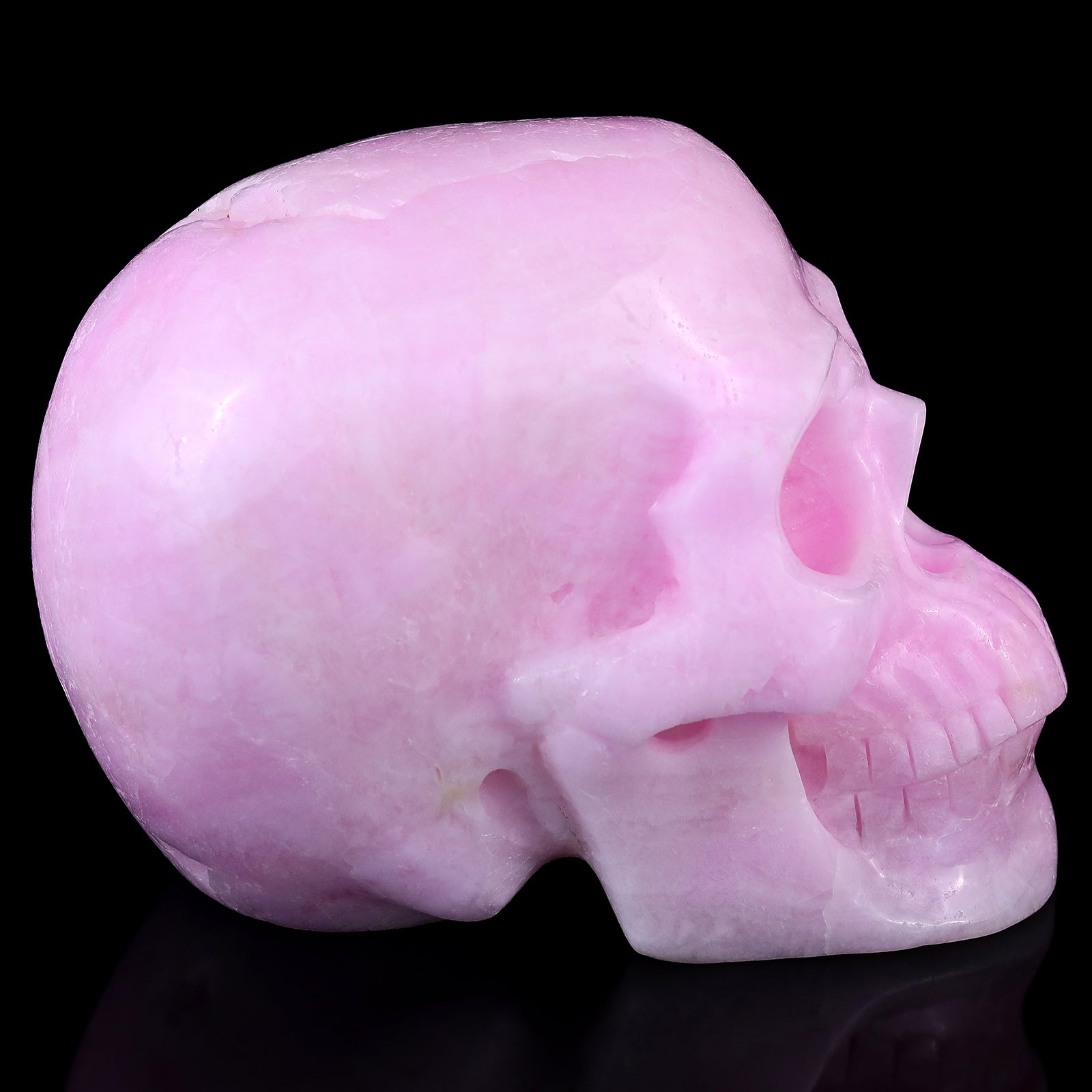 8.3" Pink Aragonite Hand Carved Crystal Realistic Skull Sculpture Crystallumi