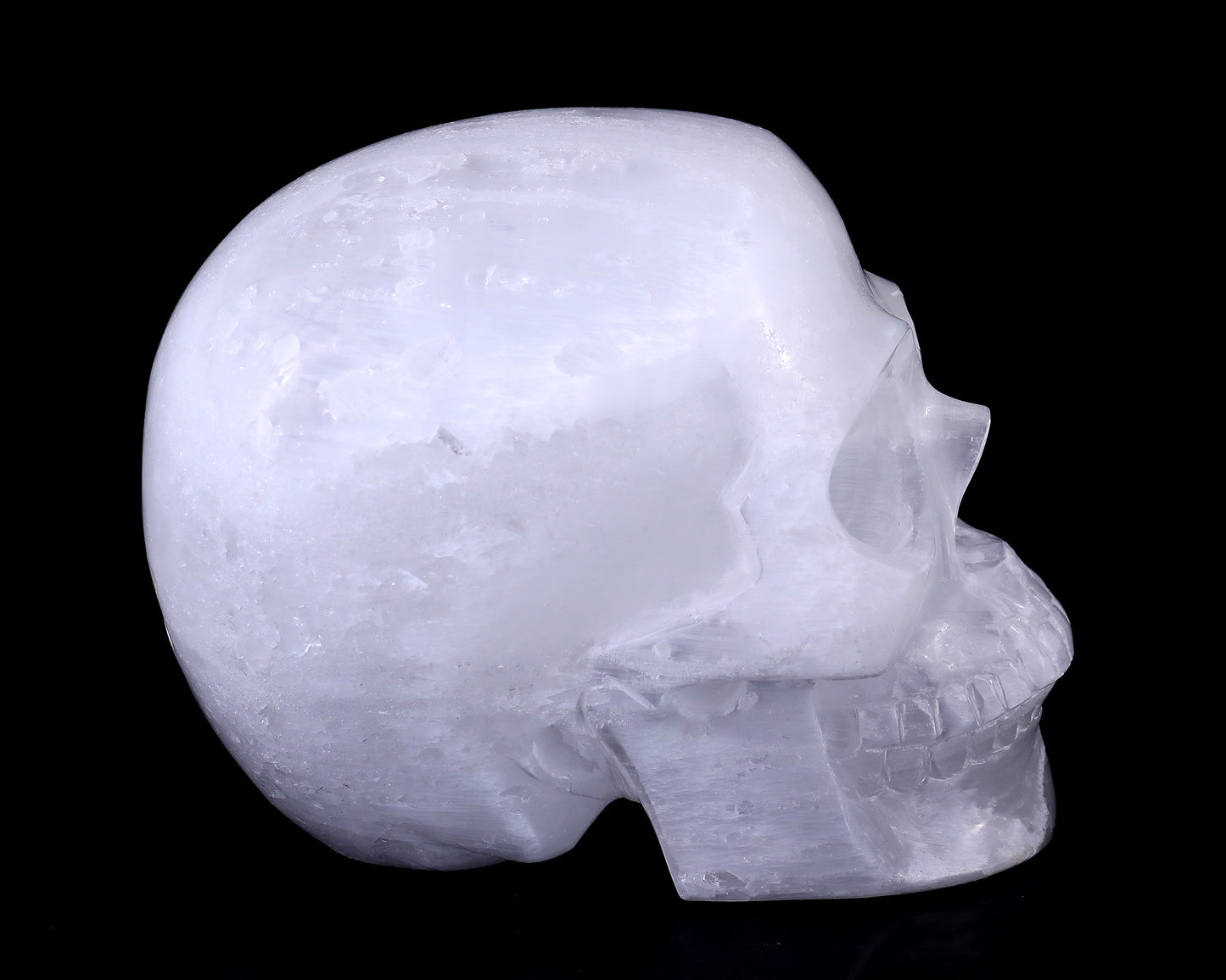 8.3" Selenite Hand Carved Crystal Realistic Skull Sculpture Crystallumi