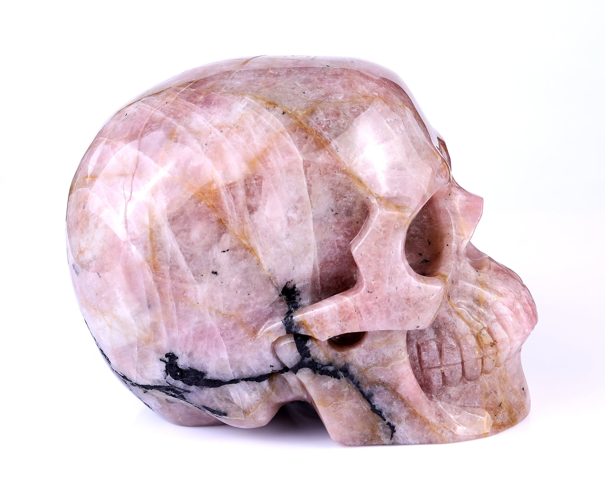 8.5" Rubellite Tourmaline Hand Carved Crystal Realistic Skull Sculpture Crystallumi