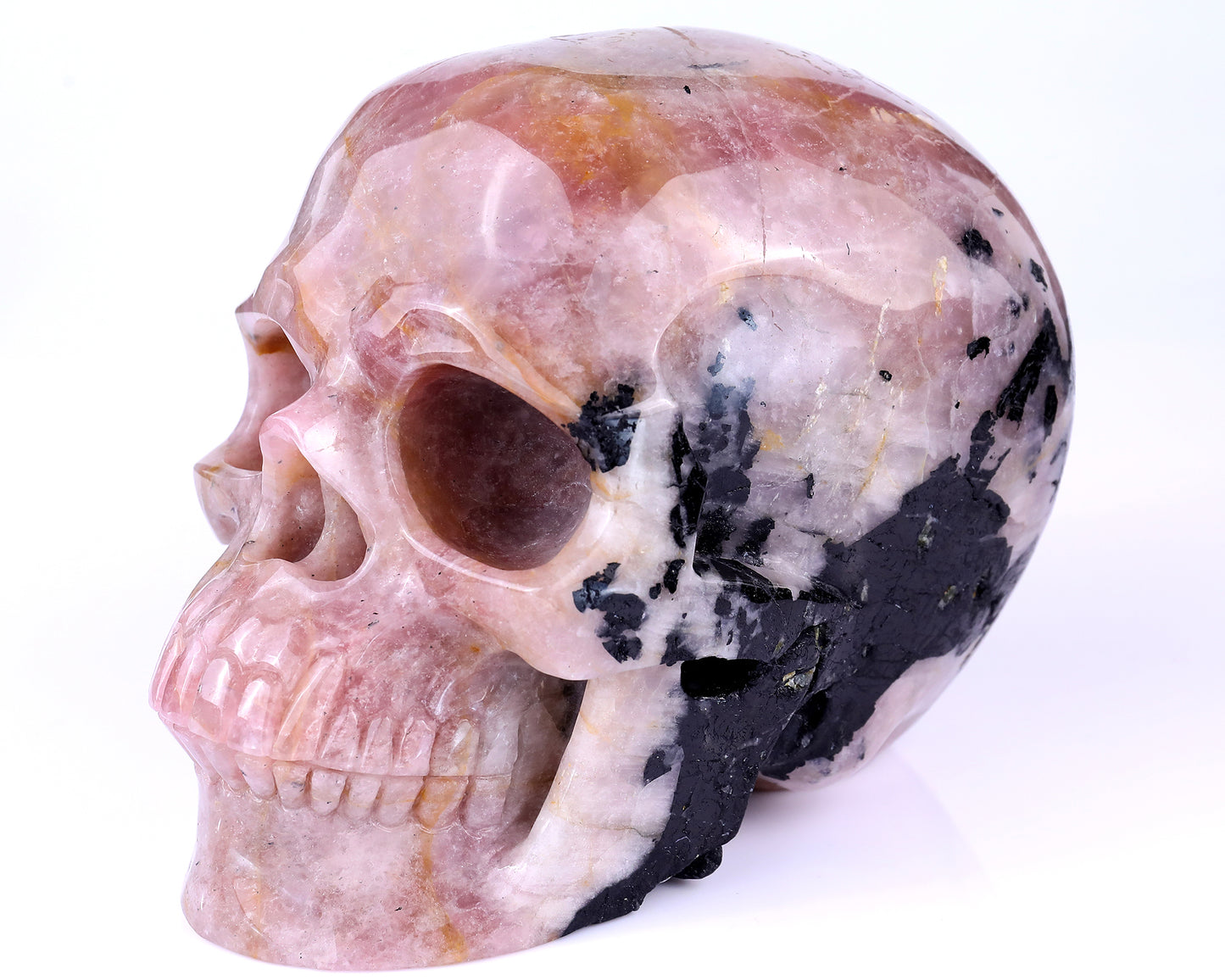 8.5" Rubellite Tourmaline Hand Carved Crystal Realistic Skull Sculpture Crystallumi