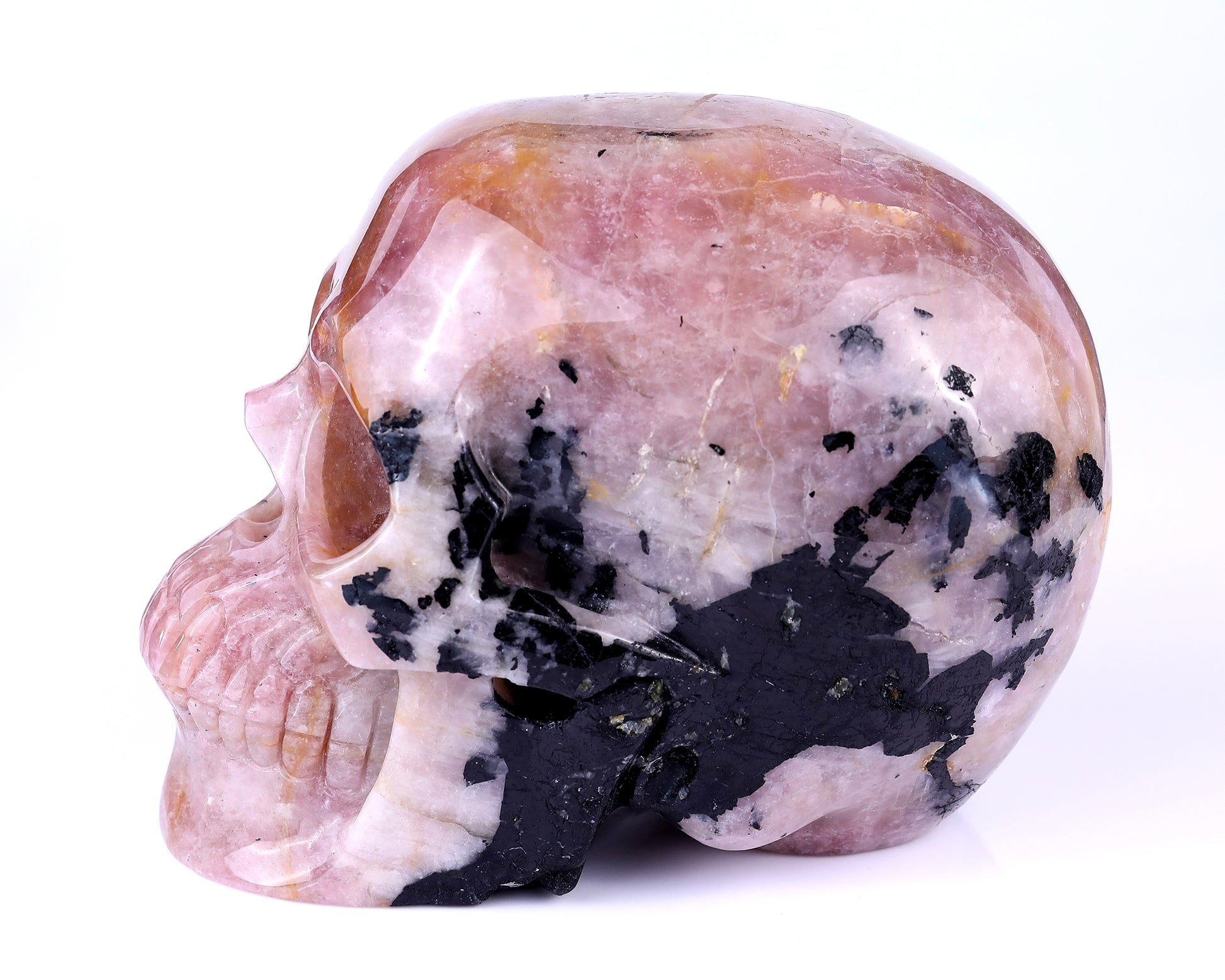 8.5" Rubellite Tourmaline Hand Carved Crystal Realistic Skull Sculpture Crystallumi