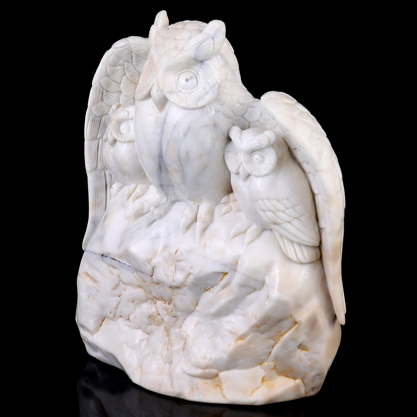 8.5" White Jade Hand Carved Crystal Owls Sculpture Crystallumi