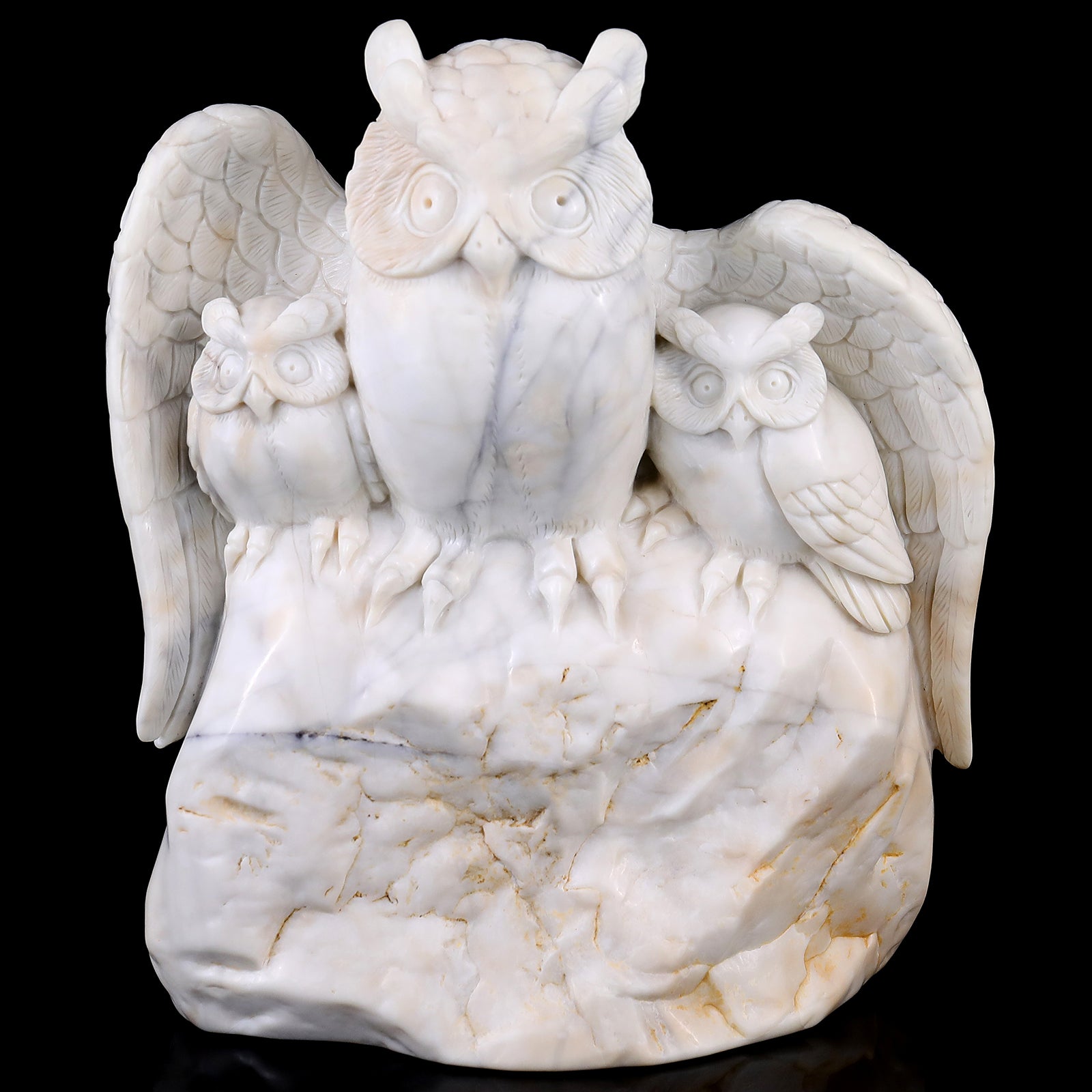 8.5" White Jade Hand Carved Crystal Owls Sculpture Crystallumi