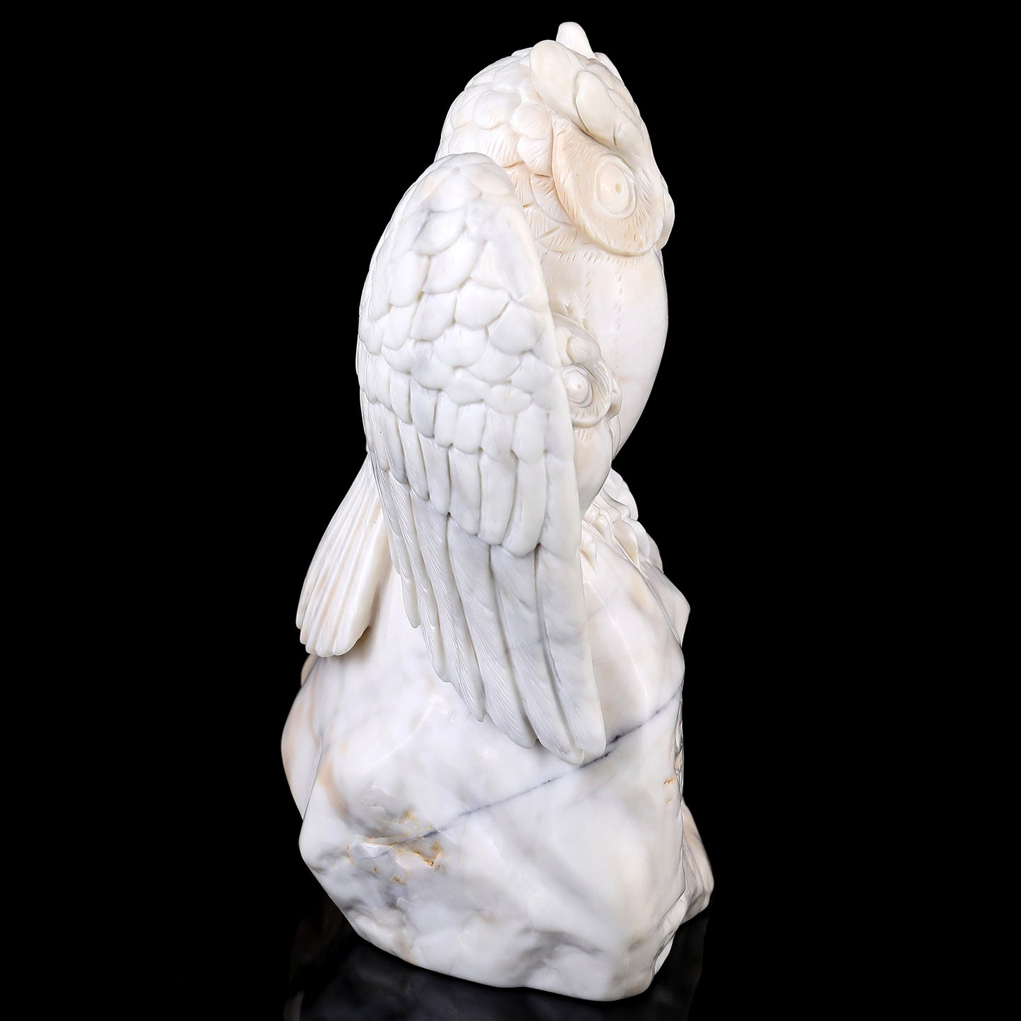 8.5" White Jade Hand Carved Crystal Owls Sculpture Crystallumi