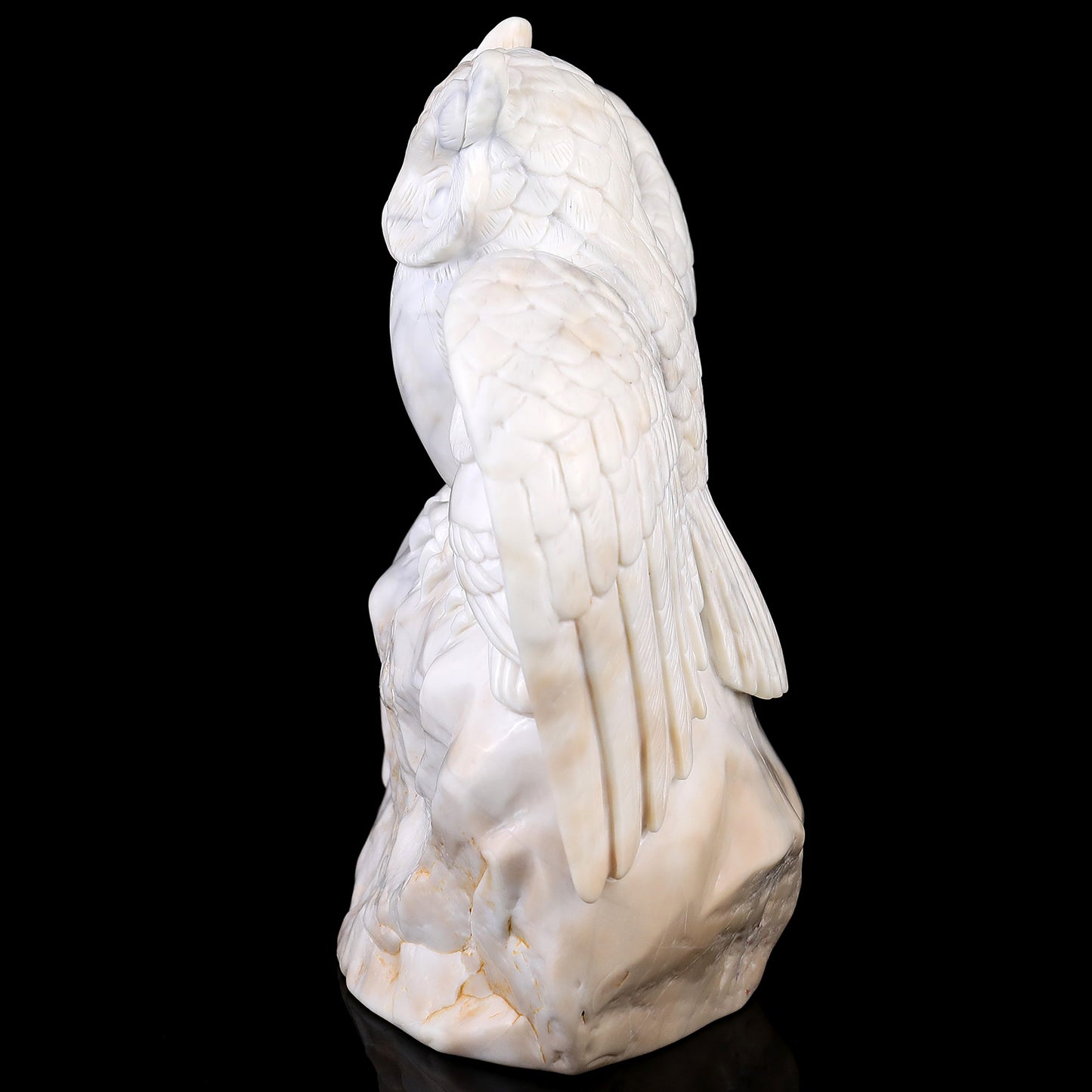 8.5" White Jade Hand Carved Crystal Owls Sculpture Crystallumi