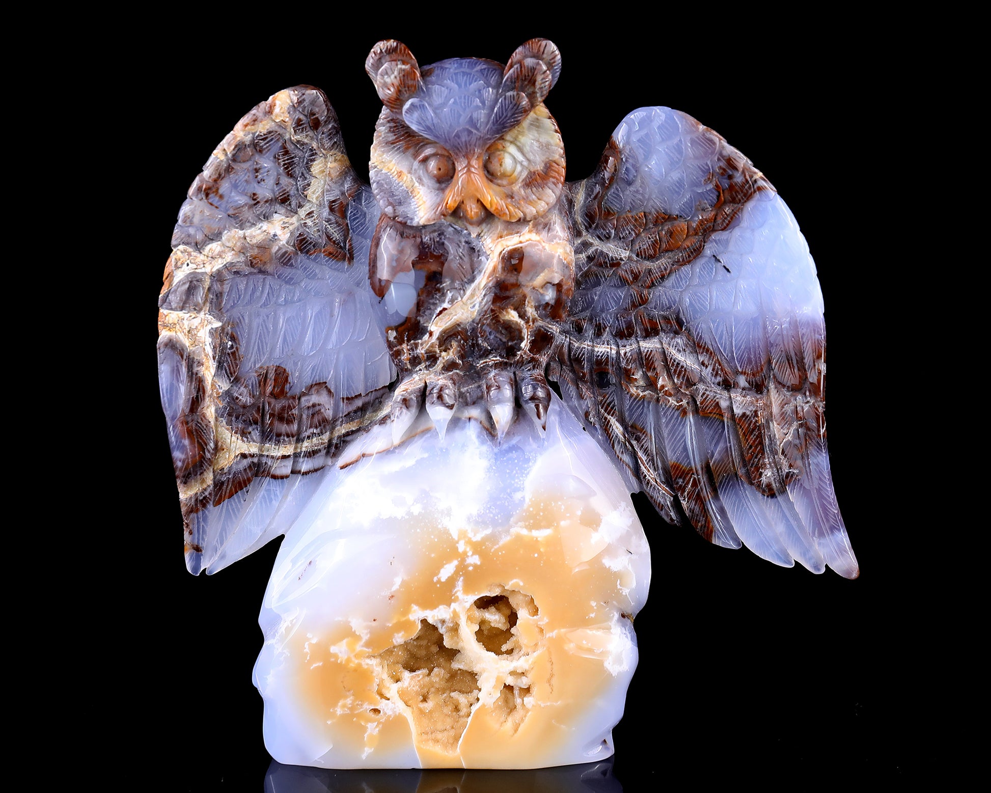 8.7" Blue Chalcedony Hand Carved Crystal Owl Sculpture Crystallumi