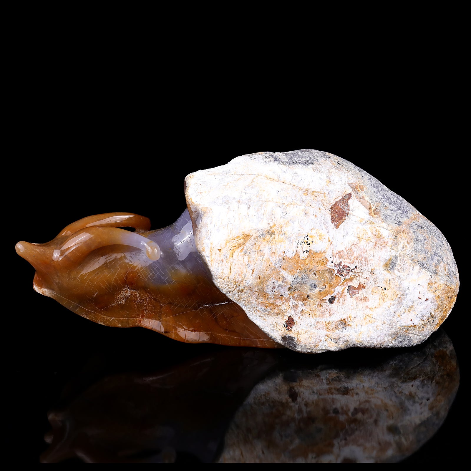 8.7" Chalcedony Hand Carved Crystal Snail Sculpture Crystallumi