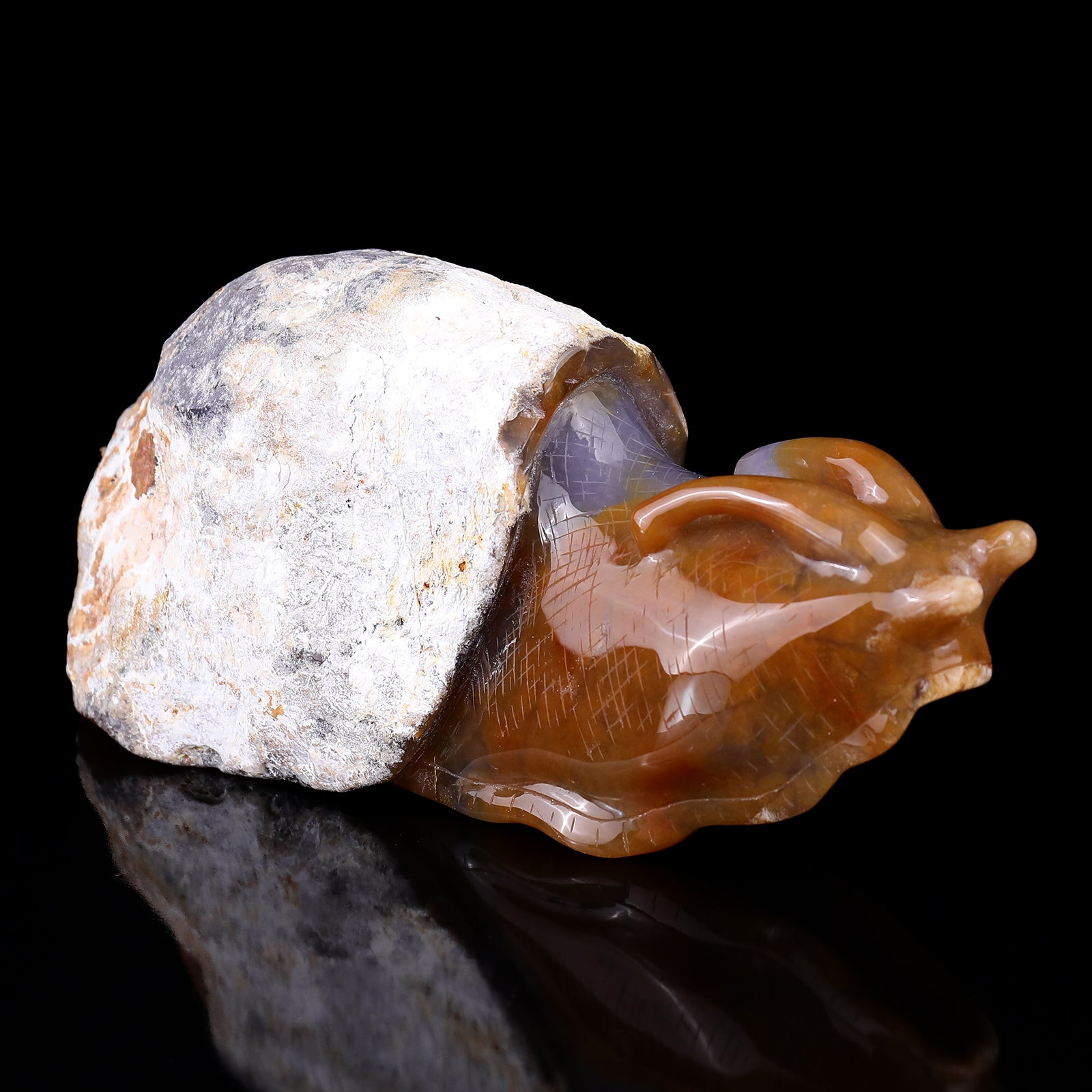 8.7" Chalcedony Hand Carved Crystal Snail Sculpture Crystallumi