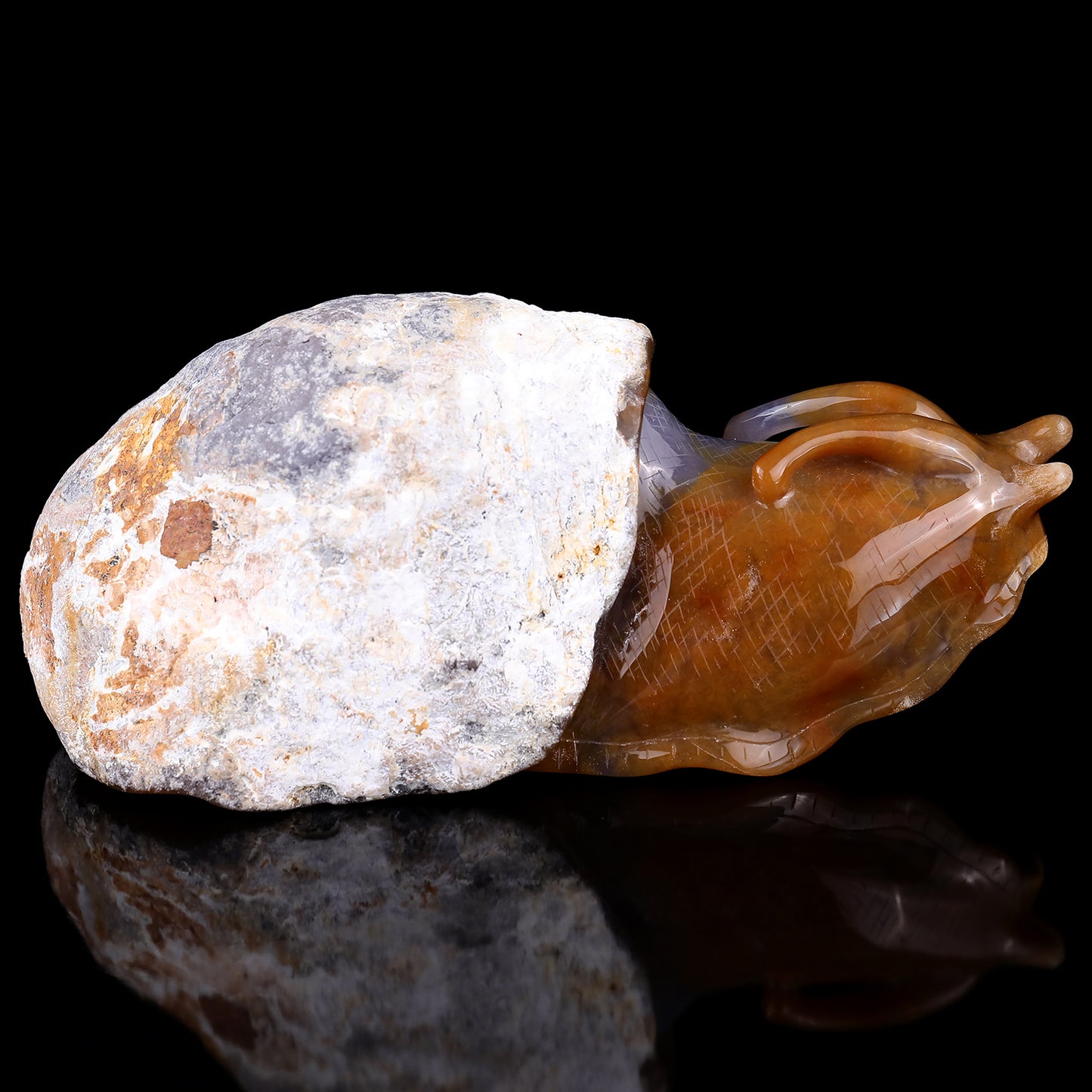 8.7" Chalcedony Hand Carved Crystal Snail Sculpture Crystallumi