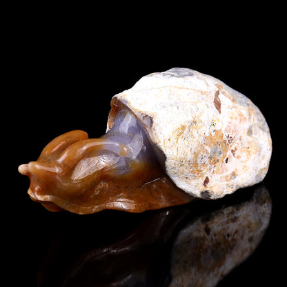 8.7" Chalcedony Hand Carved Crystal Snail Sculpture Crystallumi