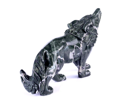 8.7" Jiulong Jade Hand Carved Crystal Wolf Sculpture Crystallumi