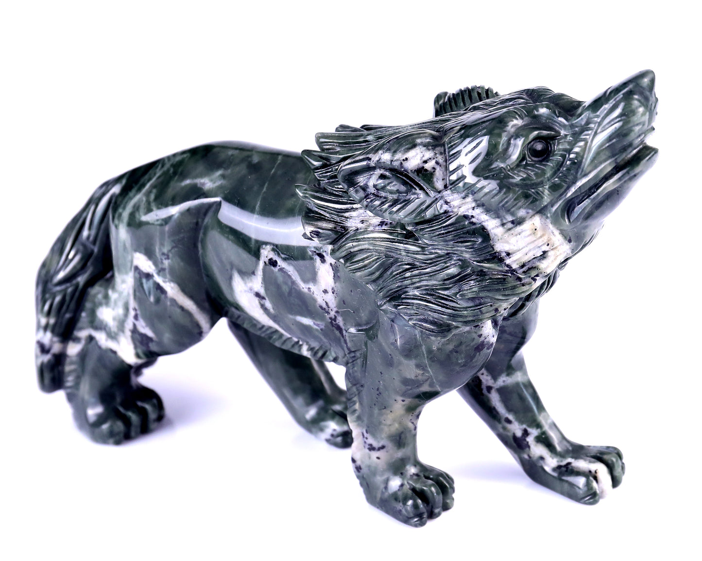 8.7" Jiulong Jade Hand Carved Crystal Wolf Sculpture Crystallumi