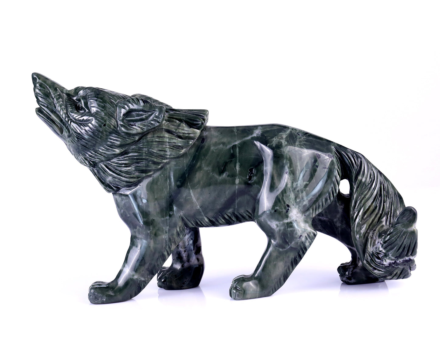 8.7" Jiulong Jade Hand Carved Crystal Wolf Sculpture Crystallumi