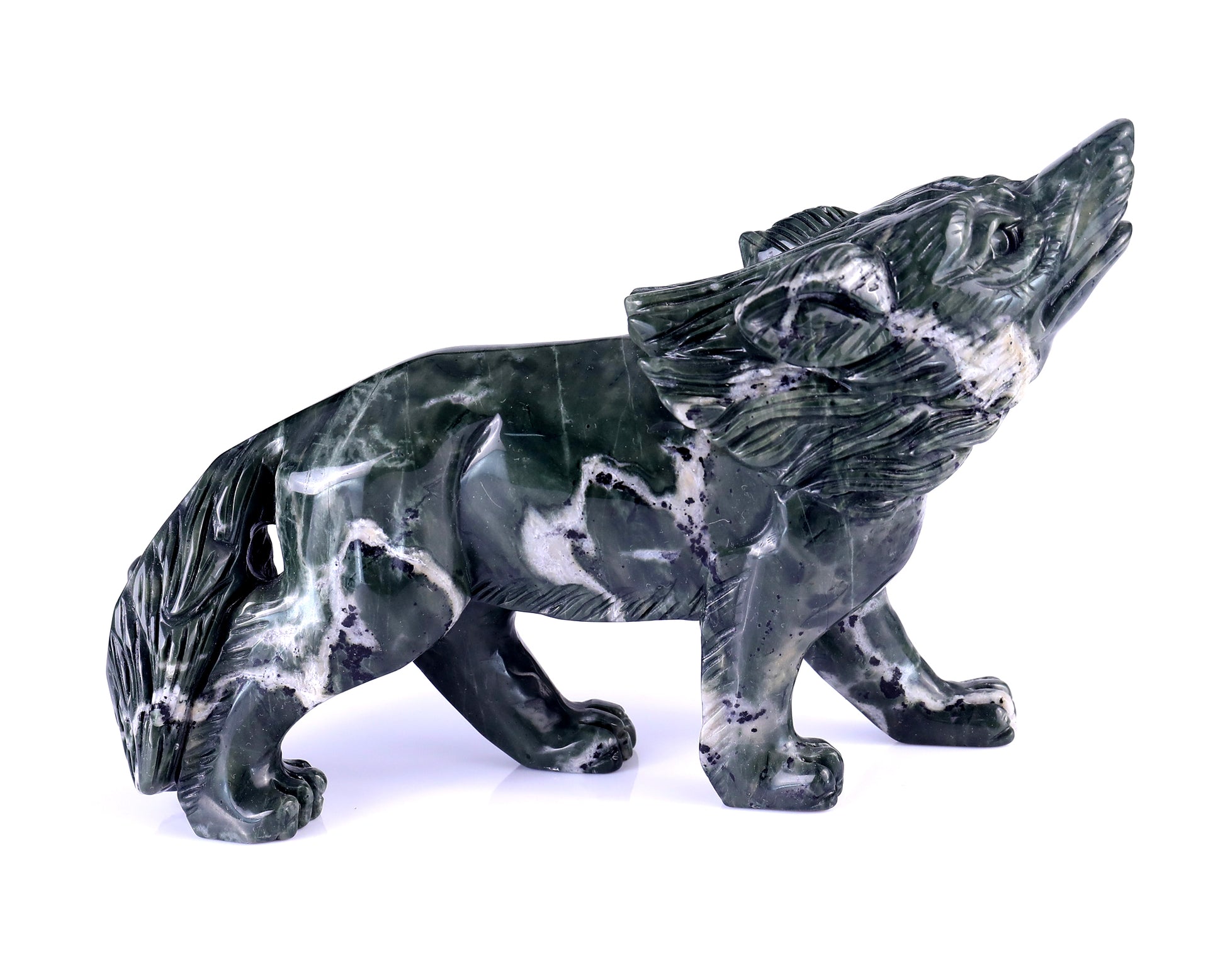 8.7" Jiulong Jade Hand Carved Crystal Wolf Sculpture Crystallumi