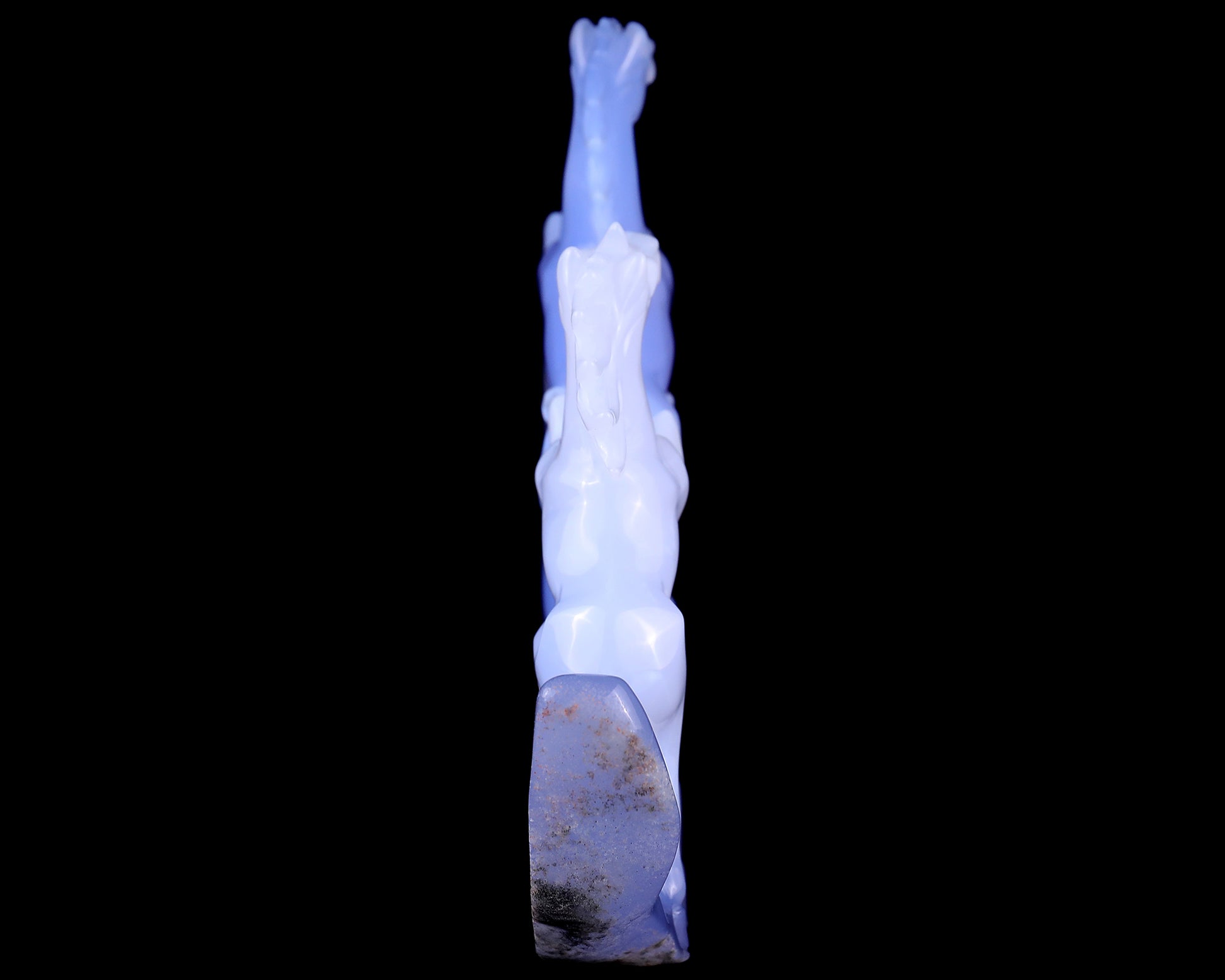 9.2" Blue Chalcedony Hand Carved Crystal Horses Sculpture Crystallumi