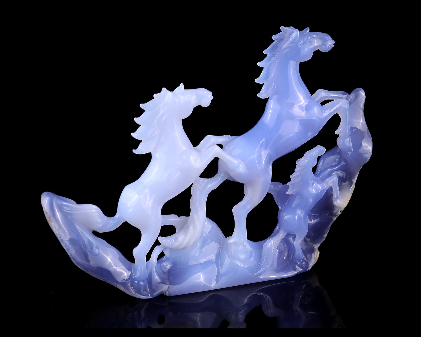 9.2" Blue Chalcedony Hand Carved Crystal Horses Sculpture Crystallumi